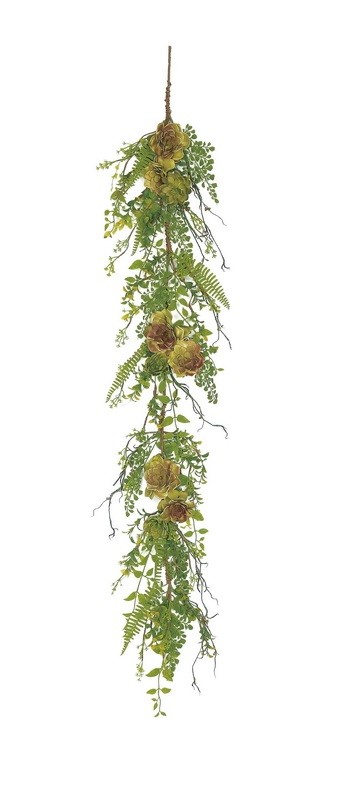 Select Artificials 5′ Green Burgundy Red Artificial Succulent Fern Garland