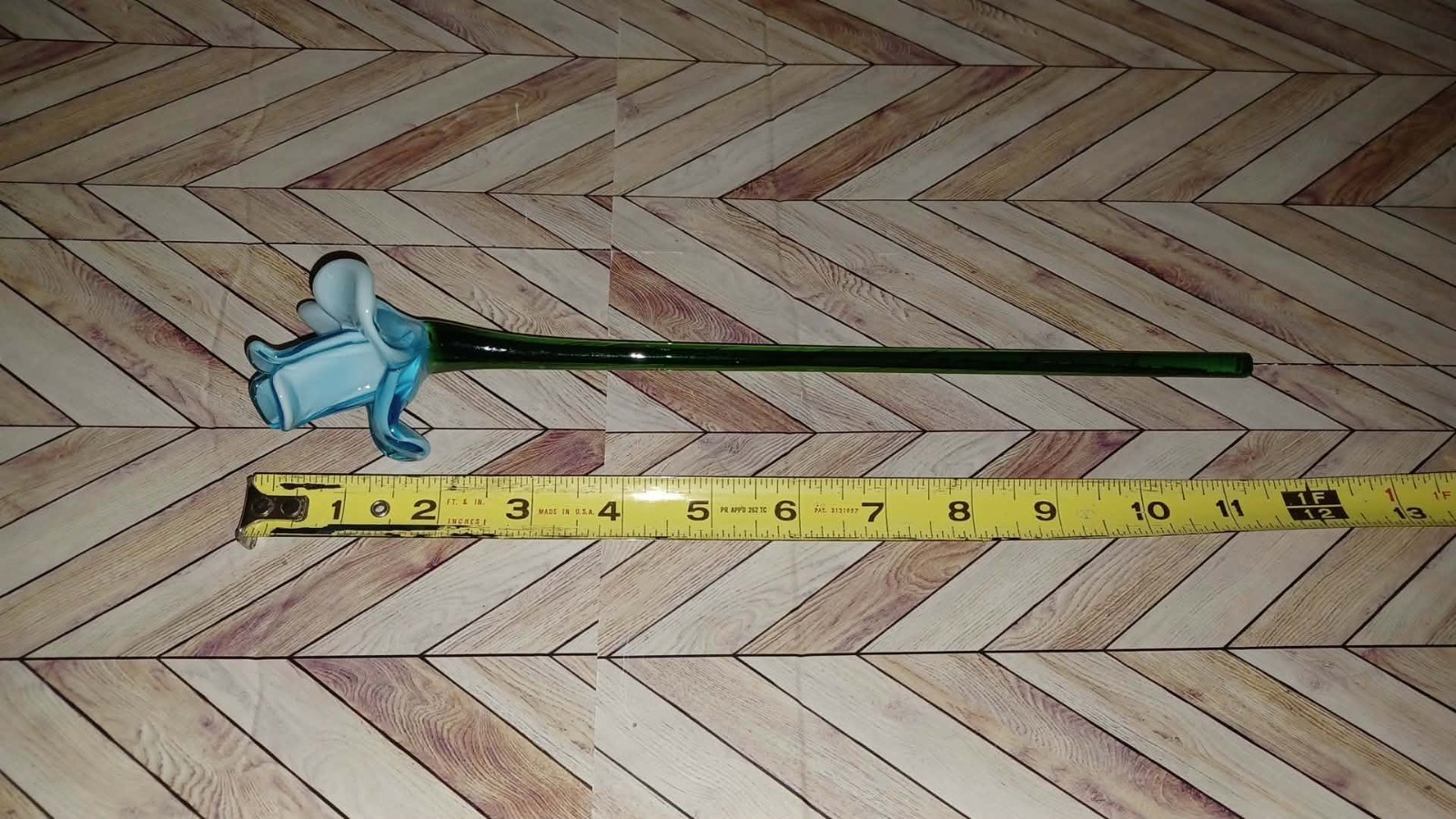 12 Inch Murano Style Blown Glass Flower Excellent Condition Light Blue Art Glass