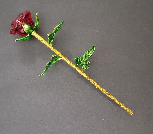 Crystal And Metal Enamel Rose Stem Flower 9.5 X 2″