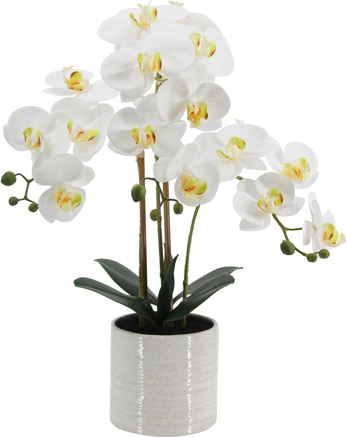 Realistic 23″ Fake Orchid Plant with Potted Phalaenopsis for Home Decor – White