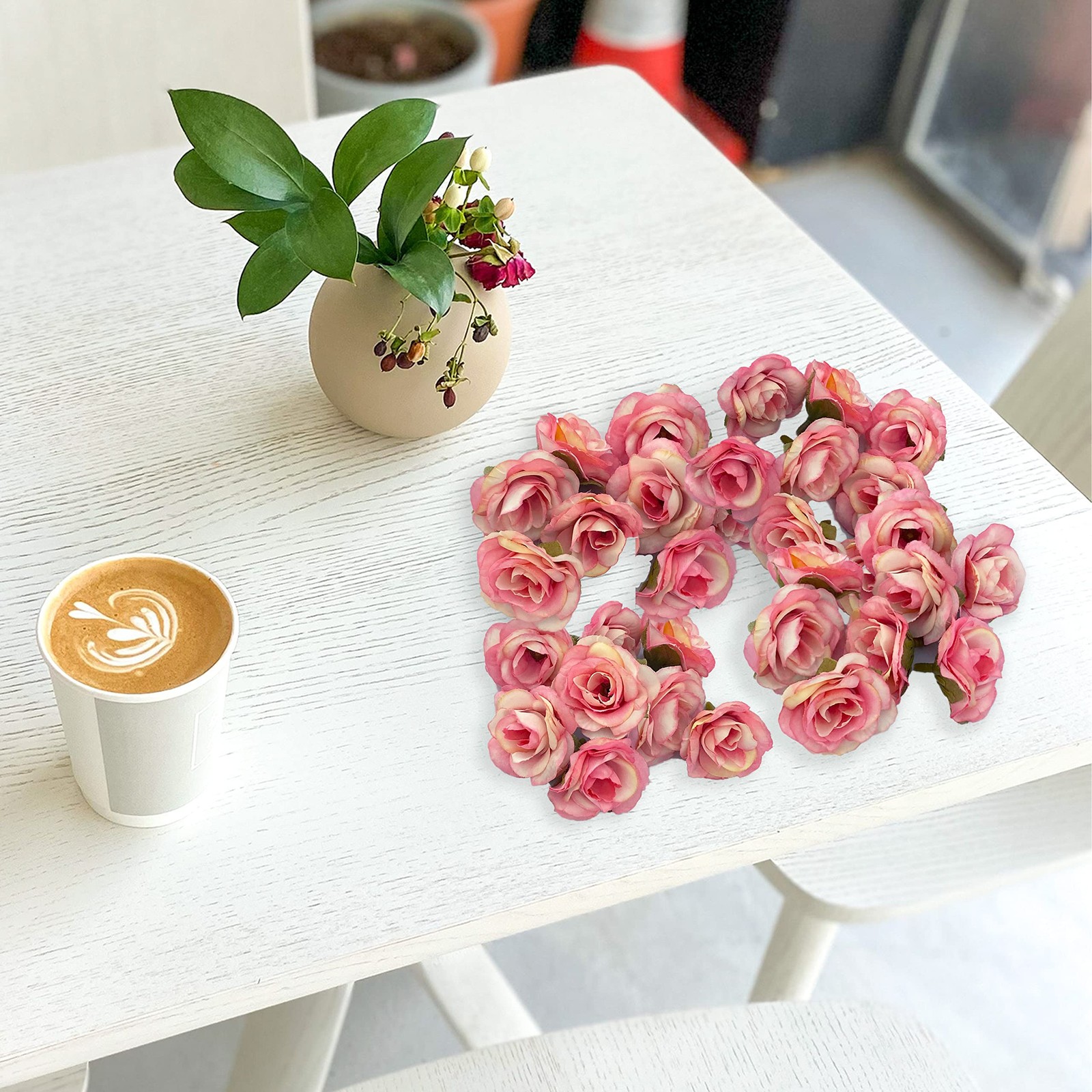 60 Pcs Artificial Roses Head Fake Silk Rose Flower Head DIY Crafts Pink