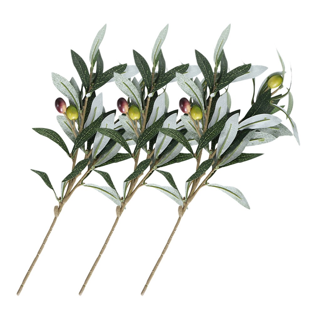 3 Pcs Artificial Olive Branches Faux Greenery Plastic Plant Accessory for Home