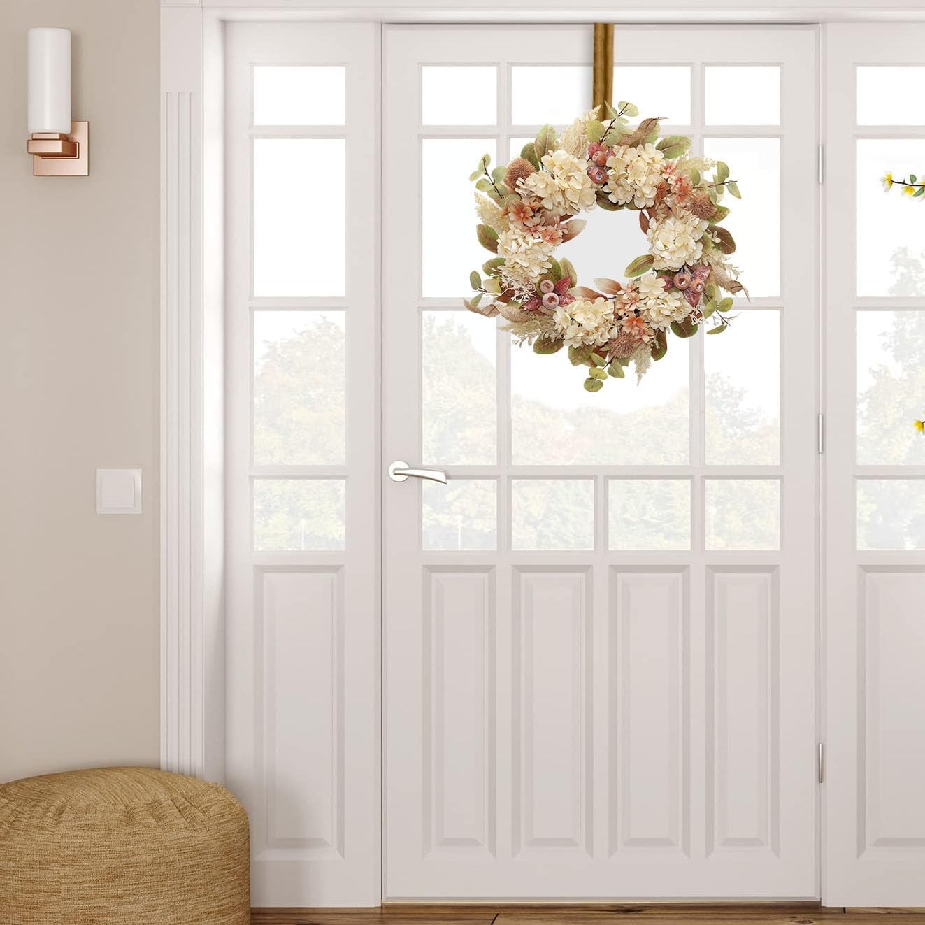 18 Inch Fall Wreath for Front Door Boho Brown Outdoor Decor