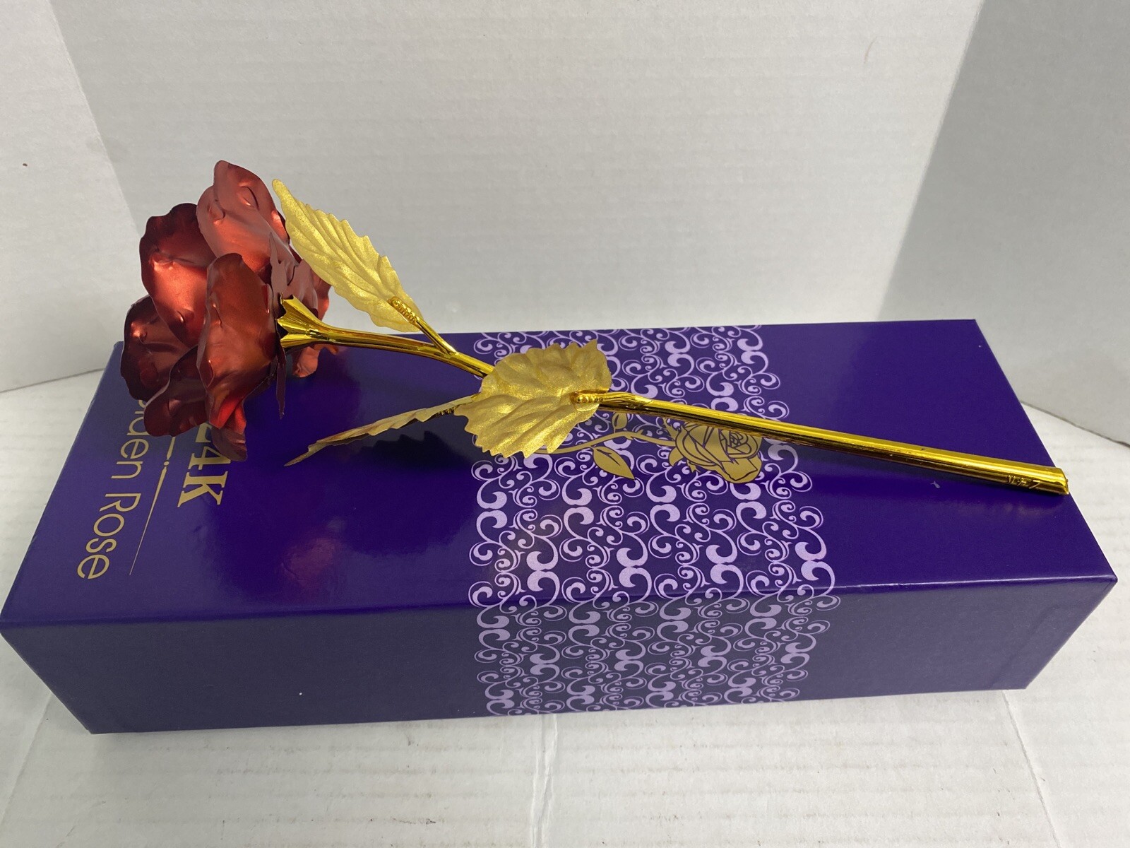 24K Golden Rose FlowerDipped in Gold with Gift Box Red