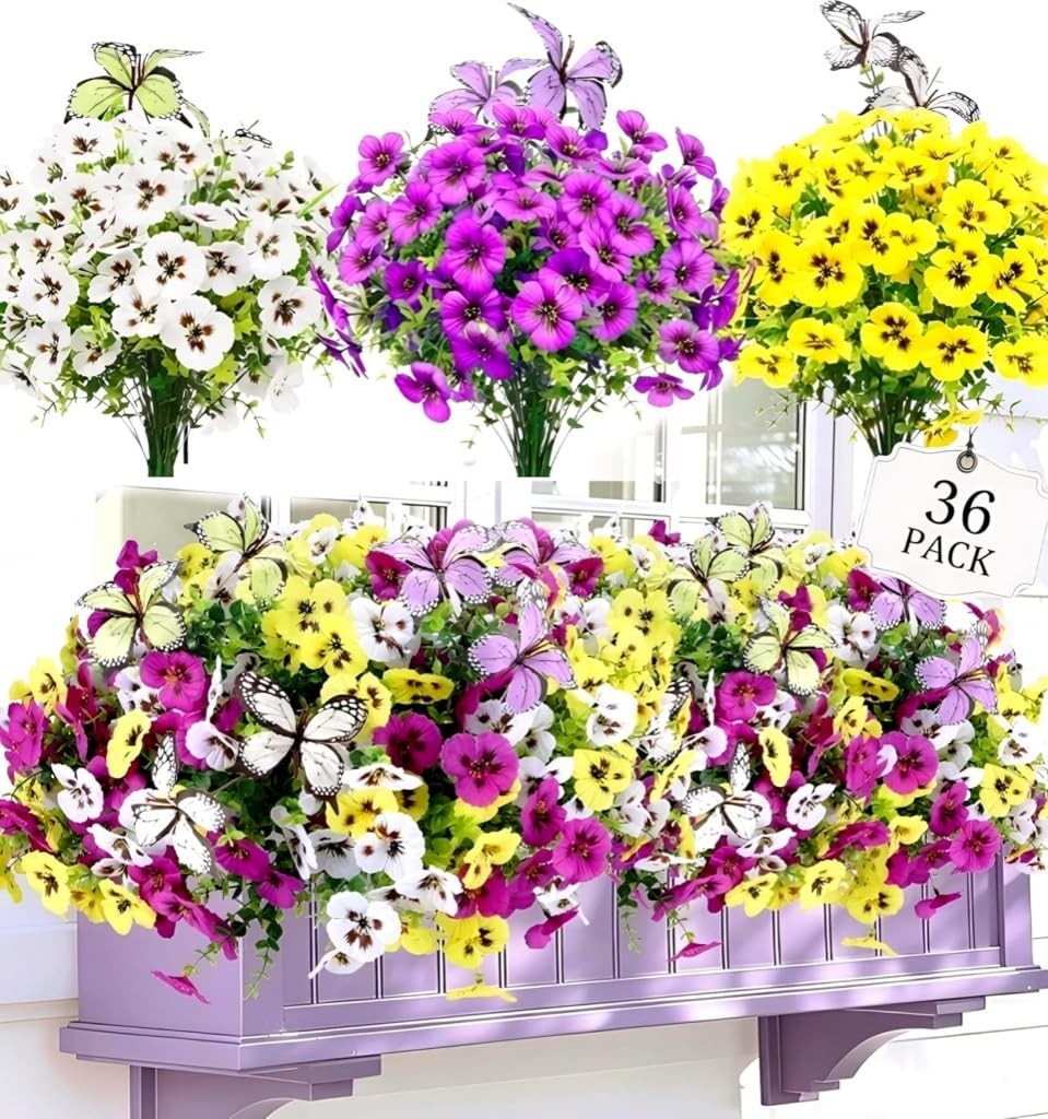 36 Stems Artificial Pansies Flowers for Outdoor