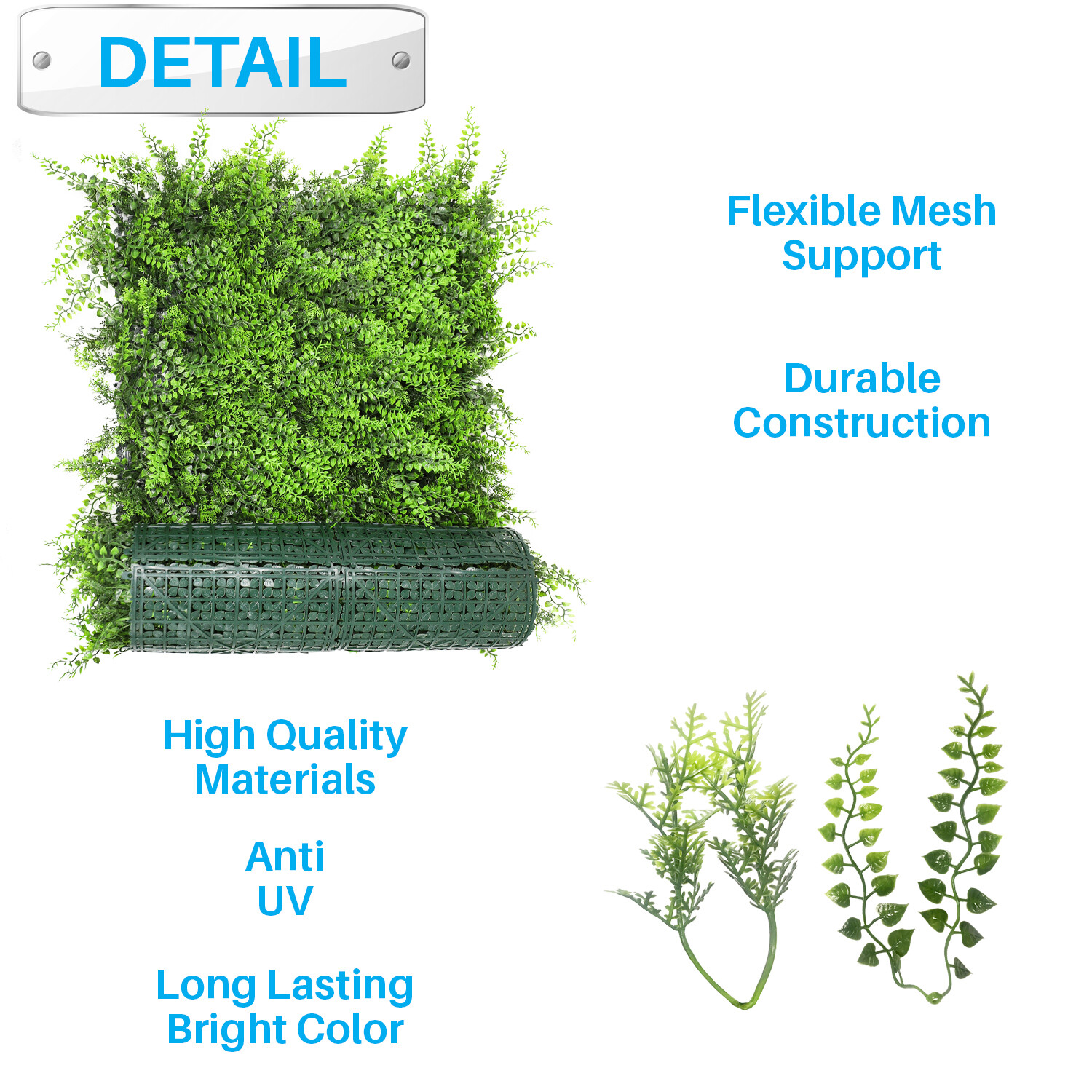 20″x20″ Artificial Grass Wall Decor Privacy Fence Panel, Fern with Backing