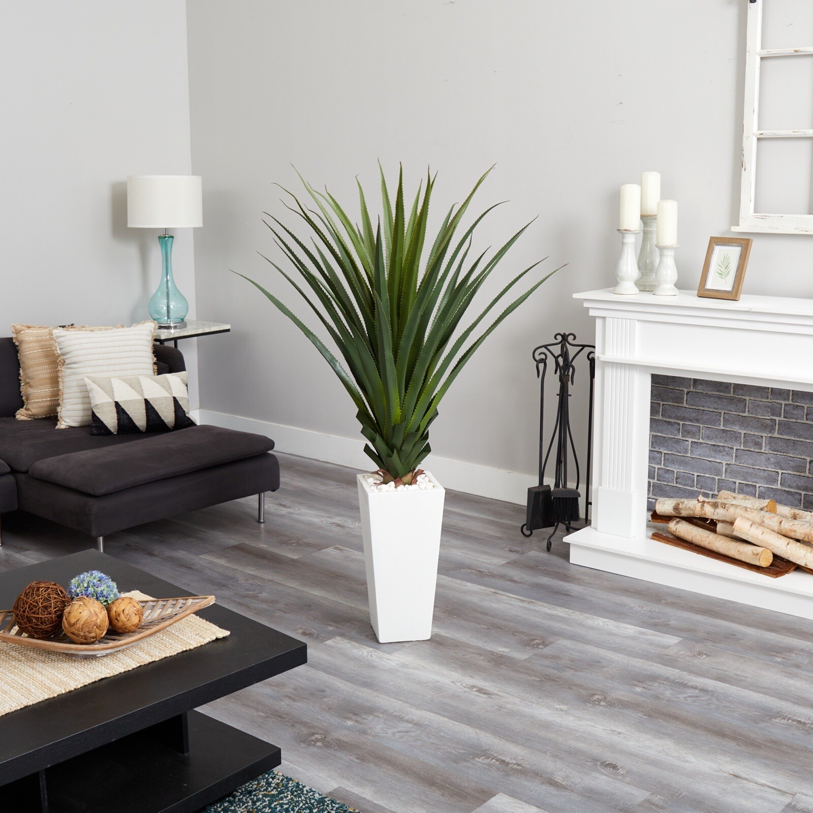 5′ Artificial Spiky Agave Plant in White Tower Planter Home Decor. Retail $306