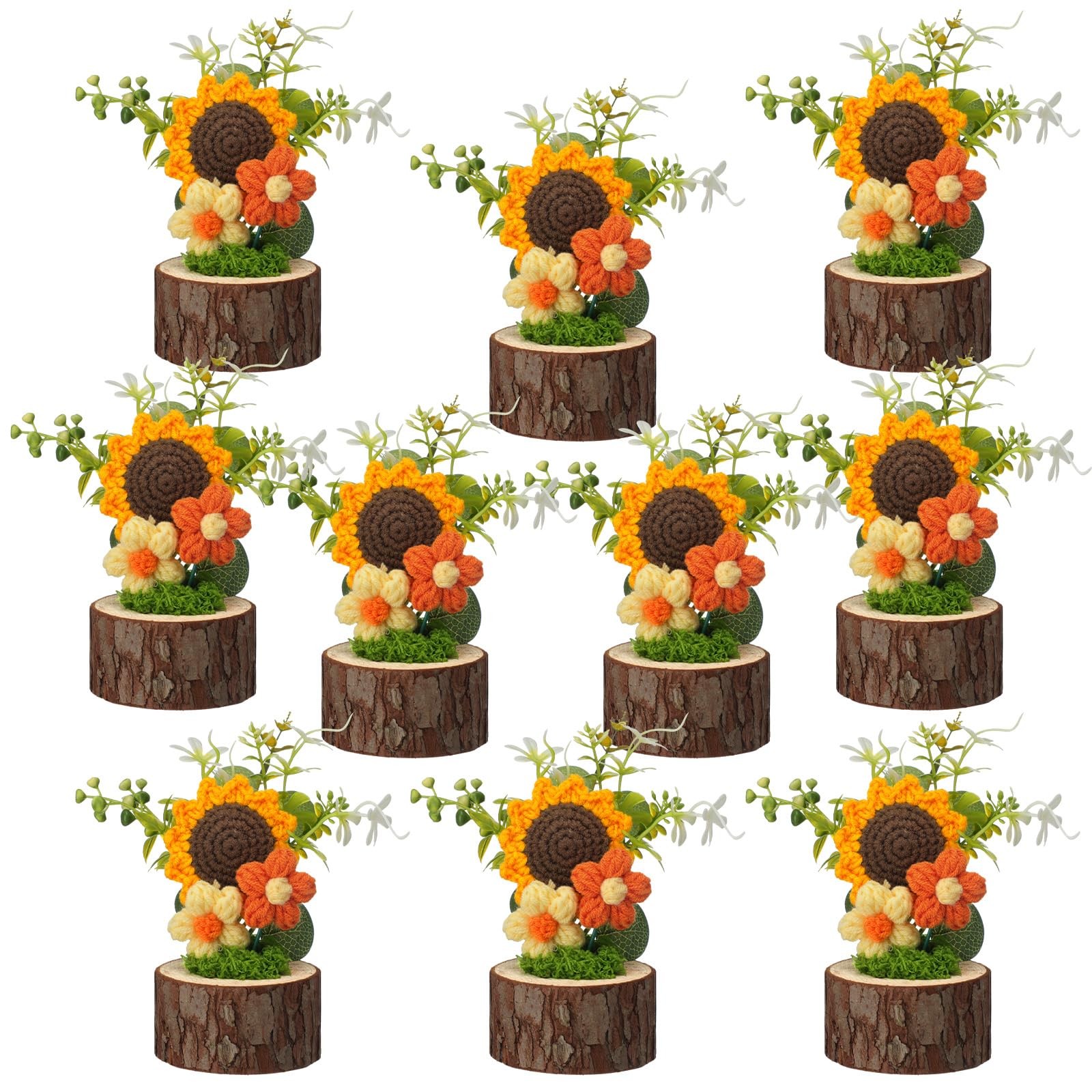 10 Pcs Sunflower Crochet Flowers Bouquet Bulk Summer Thank You Teacher Gift O…