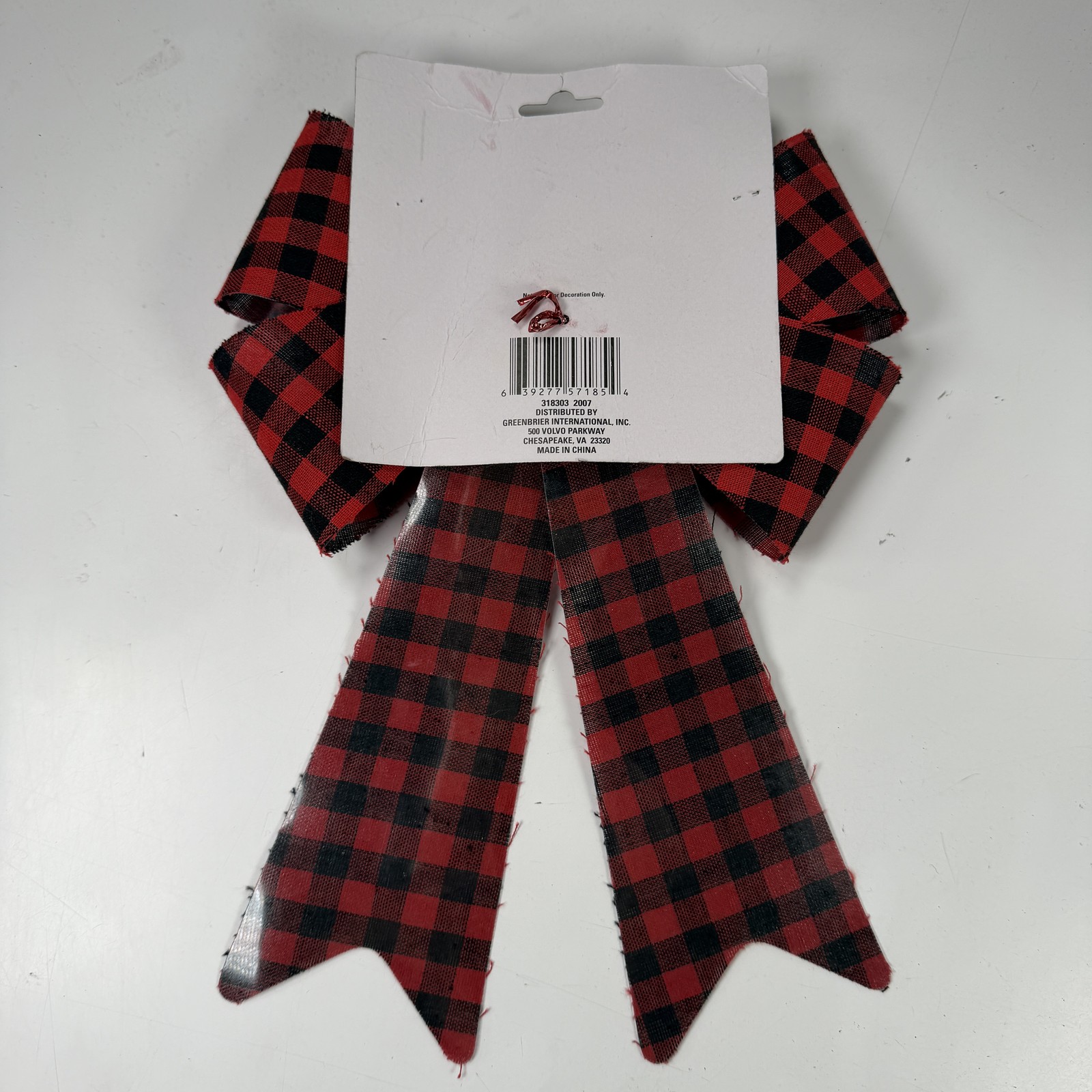 Christmas HOUSE Red Black Buffalo Plaid Decorative Bow 14.6″ Holiday Decor New