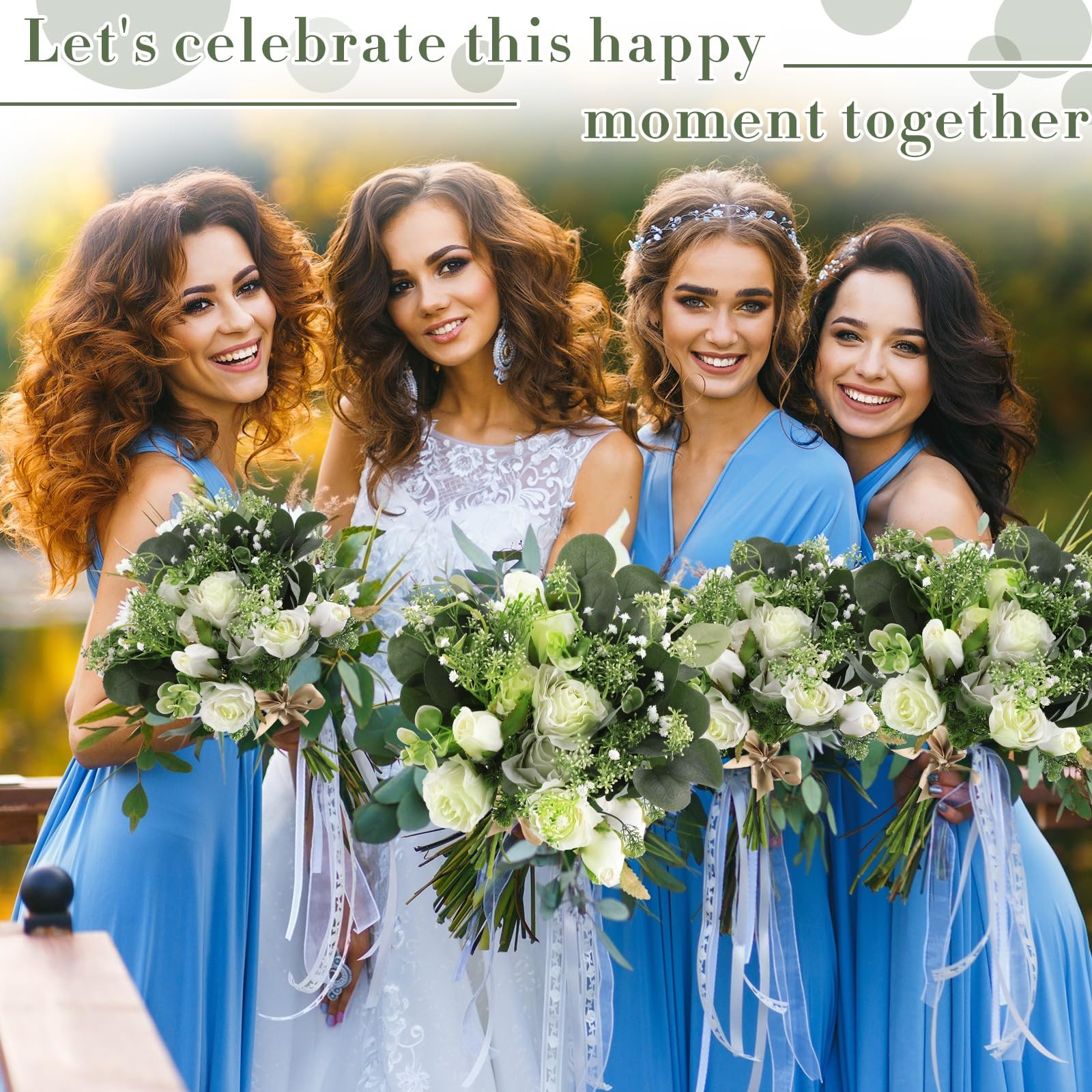 Set of 8 Bridesmaid Bouquets 7 Inch White Wedding Bouquets Faux Flowers Rusti…