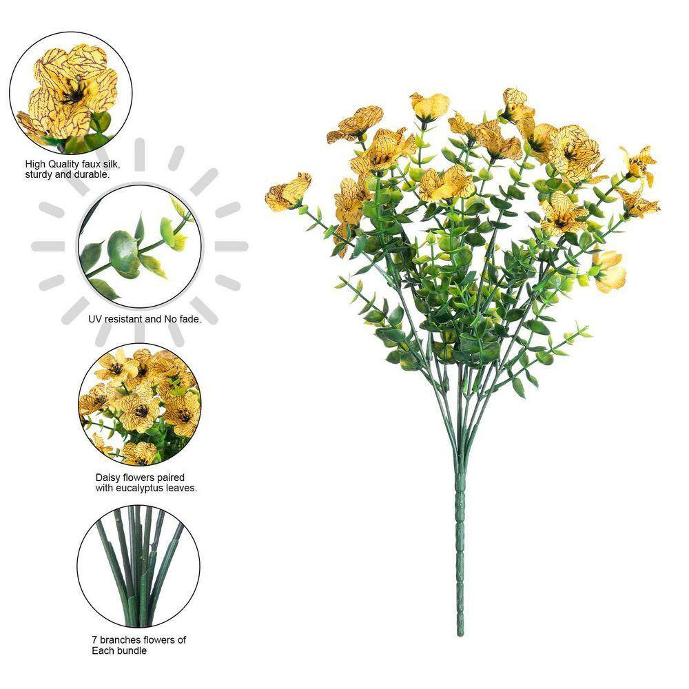 13.8 In. Bundles Yellow Artificial Faux Flowers Silk Daisy with Eucalyptus