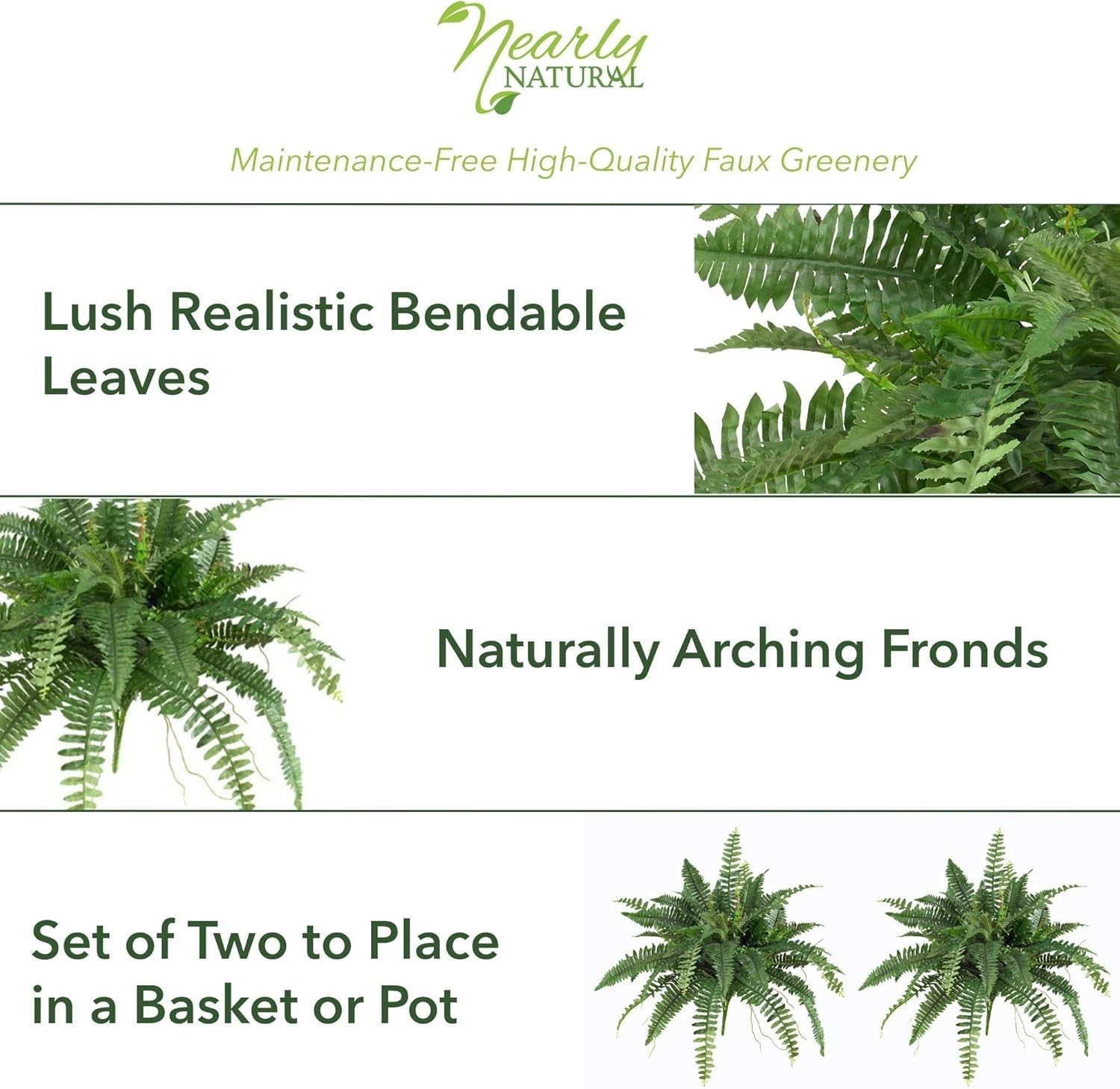 40in Boston Fern Artificial Plant, Large Hanging Fake Plant with 56 Long Real…