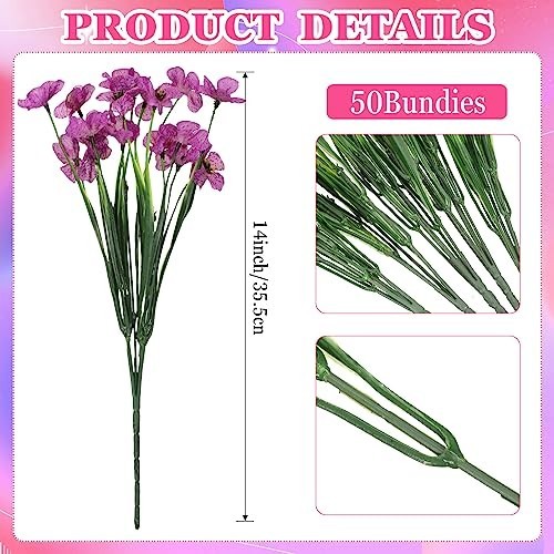 100 Bundles UV Resistant Violet Artificial Flowers – Faux Silk Outdoor Decor, Bu