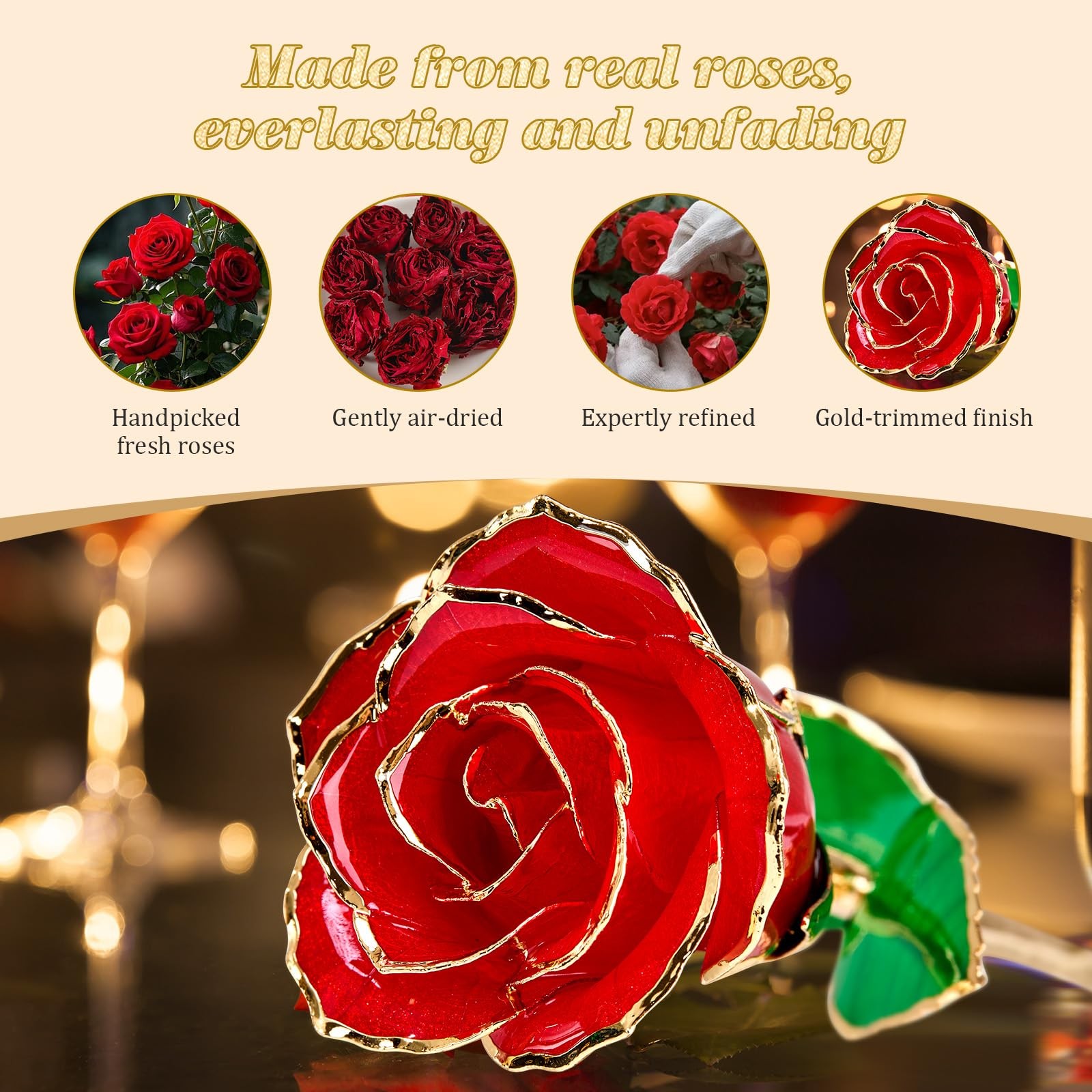 Real 24K Gold Dipped Realistic Rose – Timeless Lifelike Bloom with Heart Puzz…