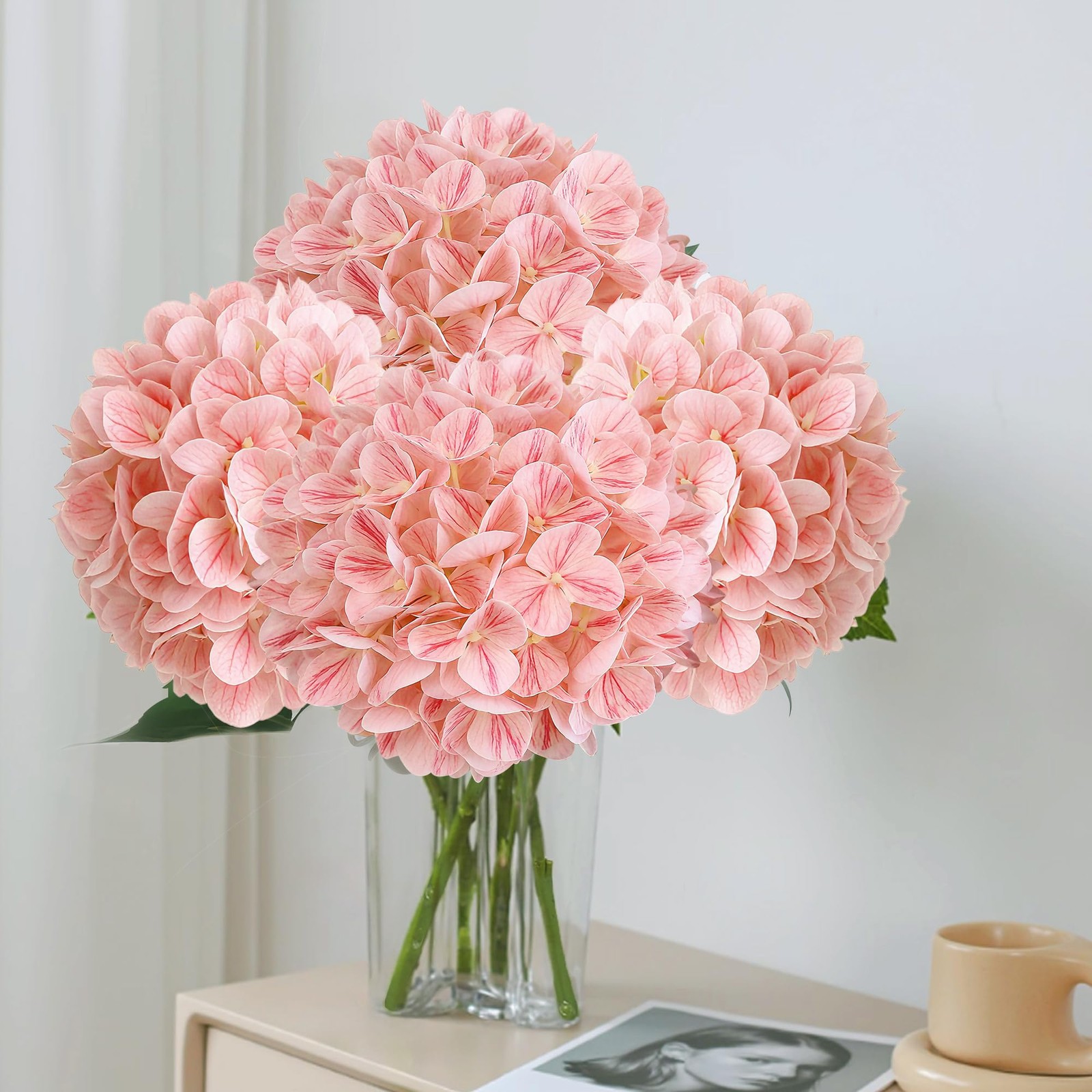 4PCS 25″ Hydrangea Artificial Flowers Full Latex Faux Hydrangea Flowers, Arti…