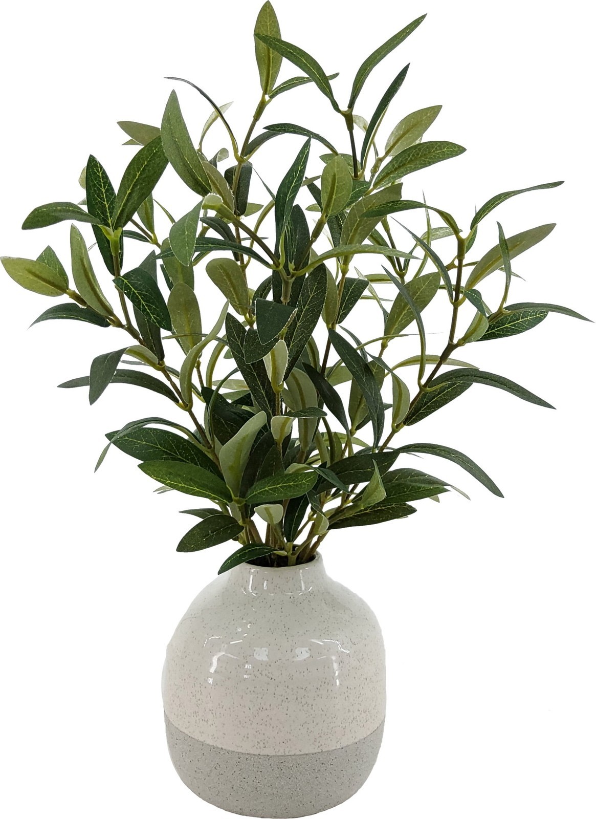 14in Indoor Artificial Olive Plant 2-Tone Ceramic Vase for Desktops Home Office