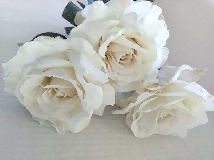 Three long stem real touch silk roses CREAM
