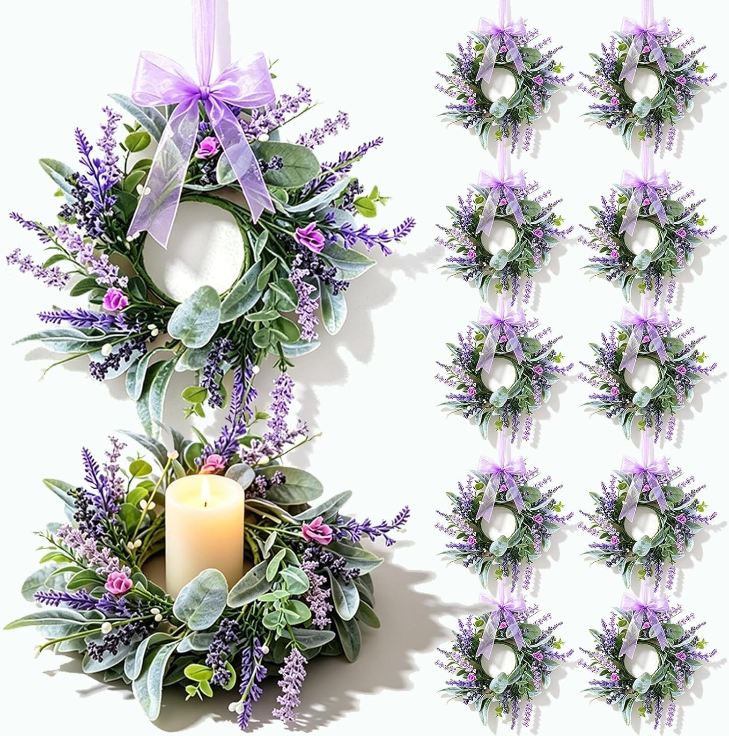 6 Pcs Mini Baby Breath Hanging Wreaths Gypsophila Candle Rings Pillar Holder