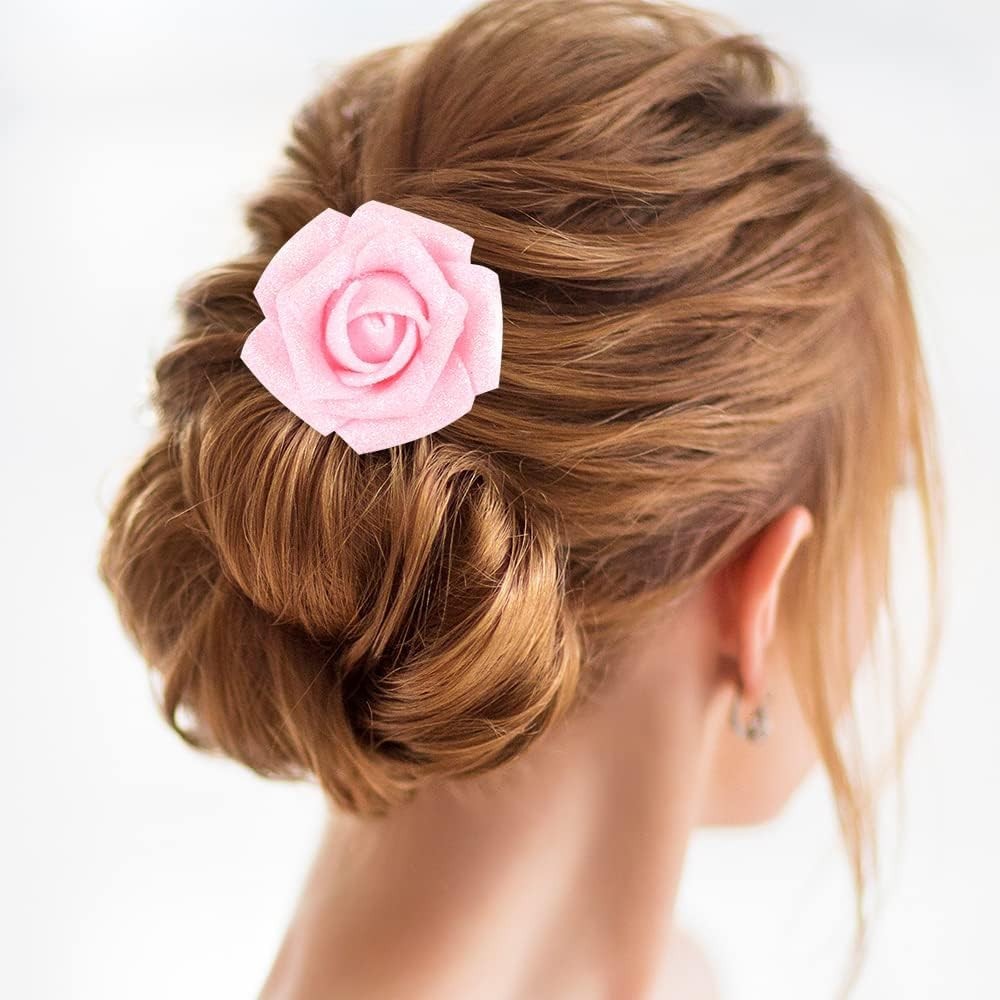 Lifelike 25pcs Pink Glitter Artificial Roses – Wedding & Party Essentials