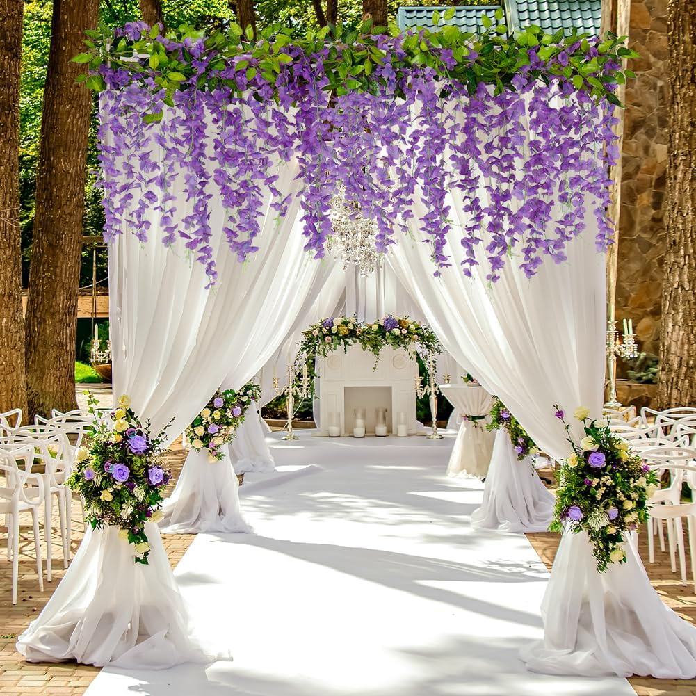 4Pcs Wisteria Artificial Flower Garland 6.9Ft Purple Wisteria Vine Silk Hanging