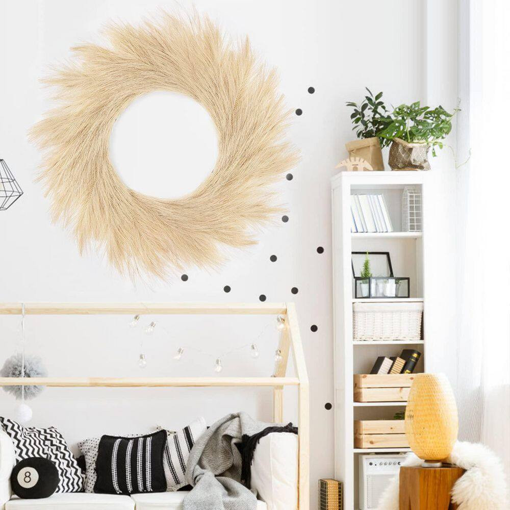 2 in Beige Artificial Plant Faux Pampas Grass Wreath Boho Modern Christmas Home