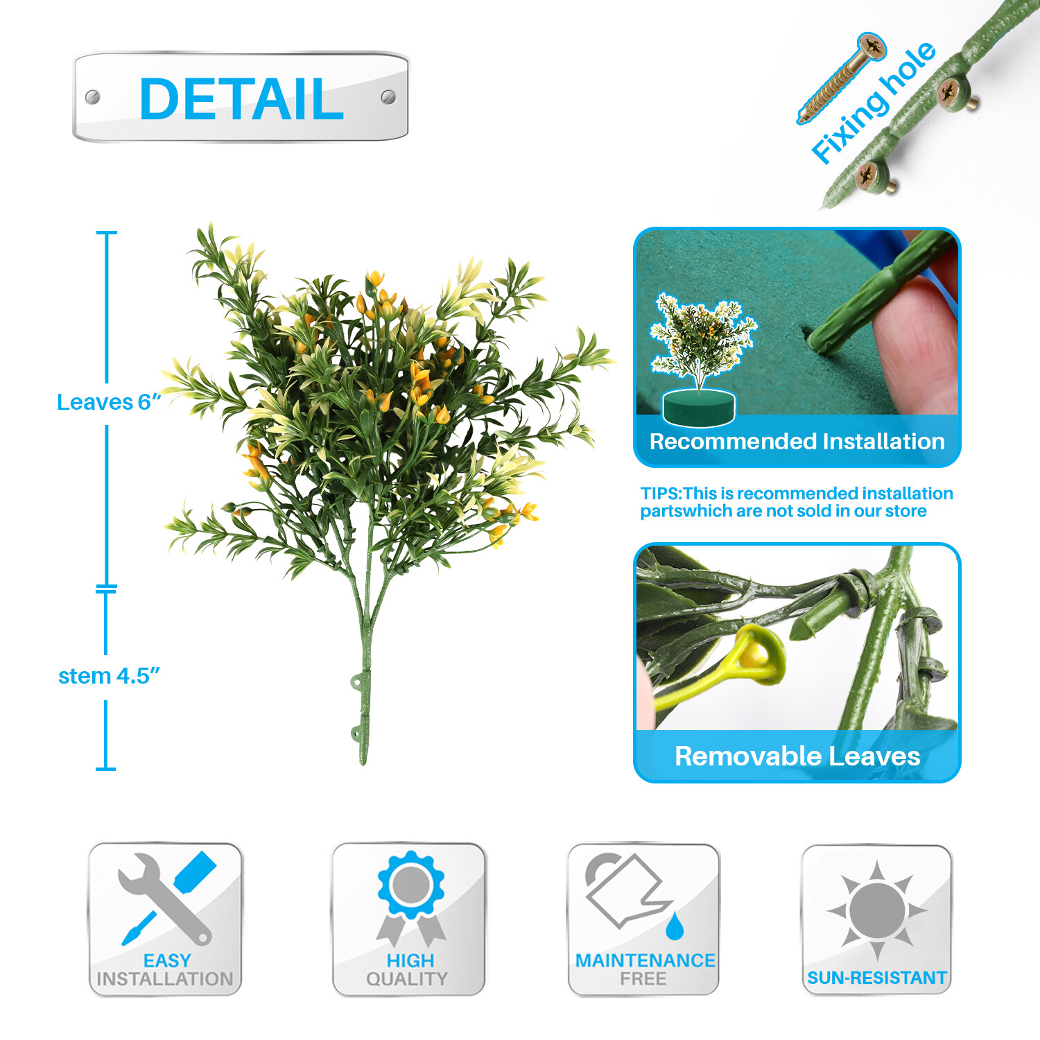 Patio Artificial Flowers 10.5″ Fake Plants Bushes Adjustable Outdoor Light Green