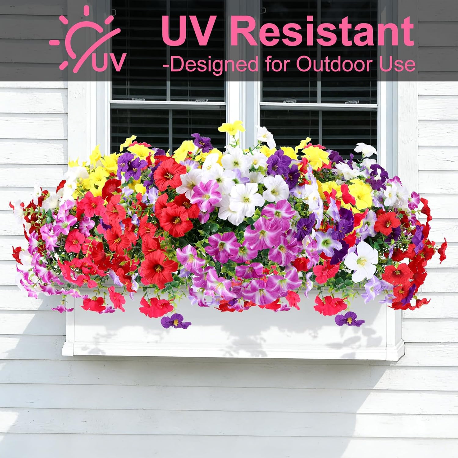 Artificial Flowers Plants for Outdoors, 12 Bundles UV Resistant Fake Small Faux