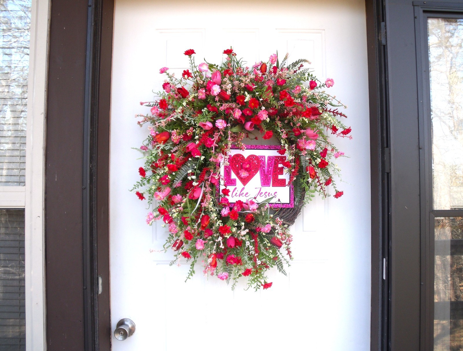 Wildflower Spiritual Door Wreath, Pinks/Reds/Whites Spring Easter Any Season