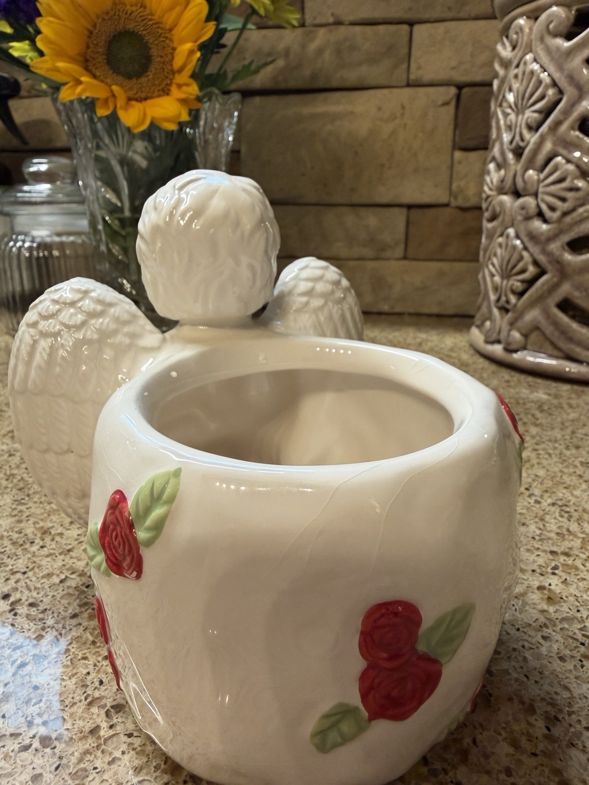 Cherub Roses Ceramic Planter – Romantic Vintage Style Floral Vase Decor