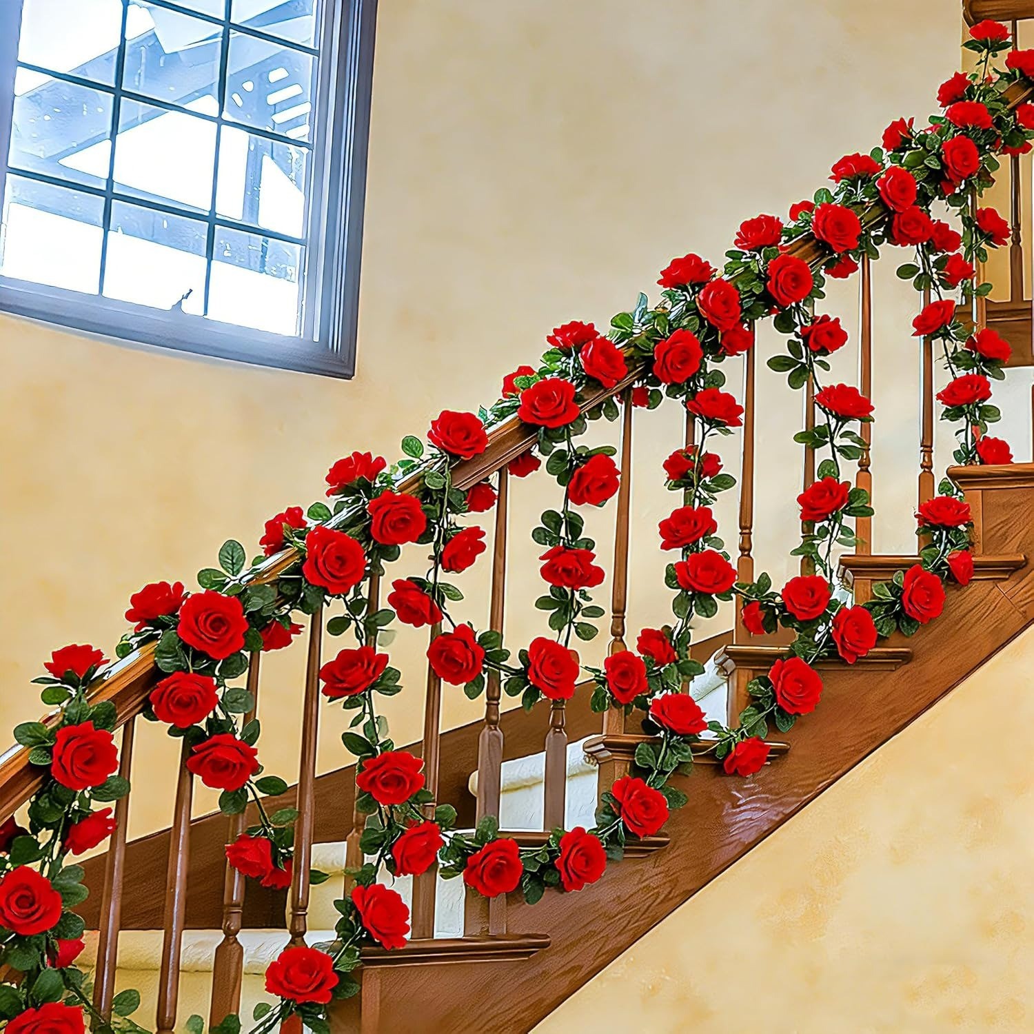 2 Pack Red Rose Garland Fake Flowers Artificial Vine Wedding Arch Derby Backdrop