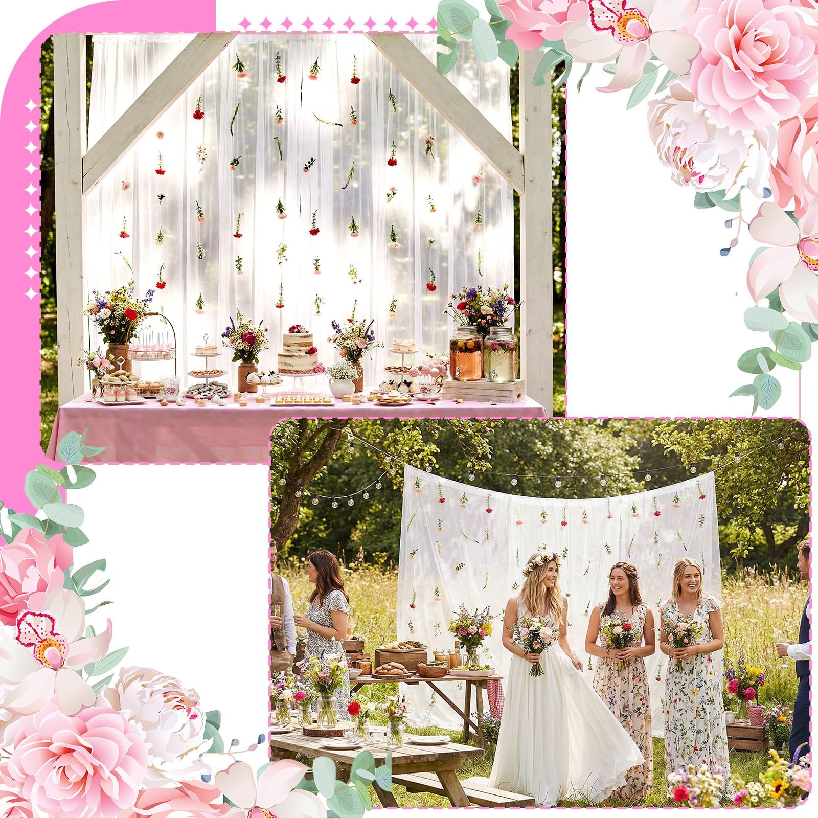 6 Pcs 35.4 Inch Artificial Wildflower Garlands with 3 Pcs 10 Ft Wedding Tulle…