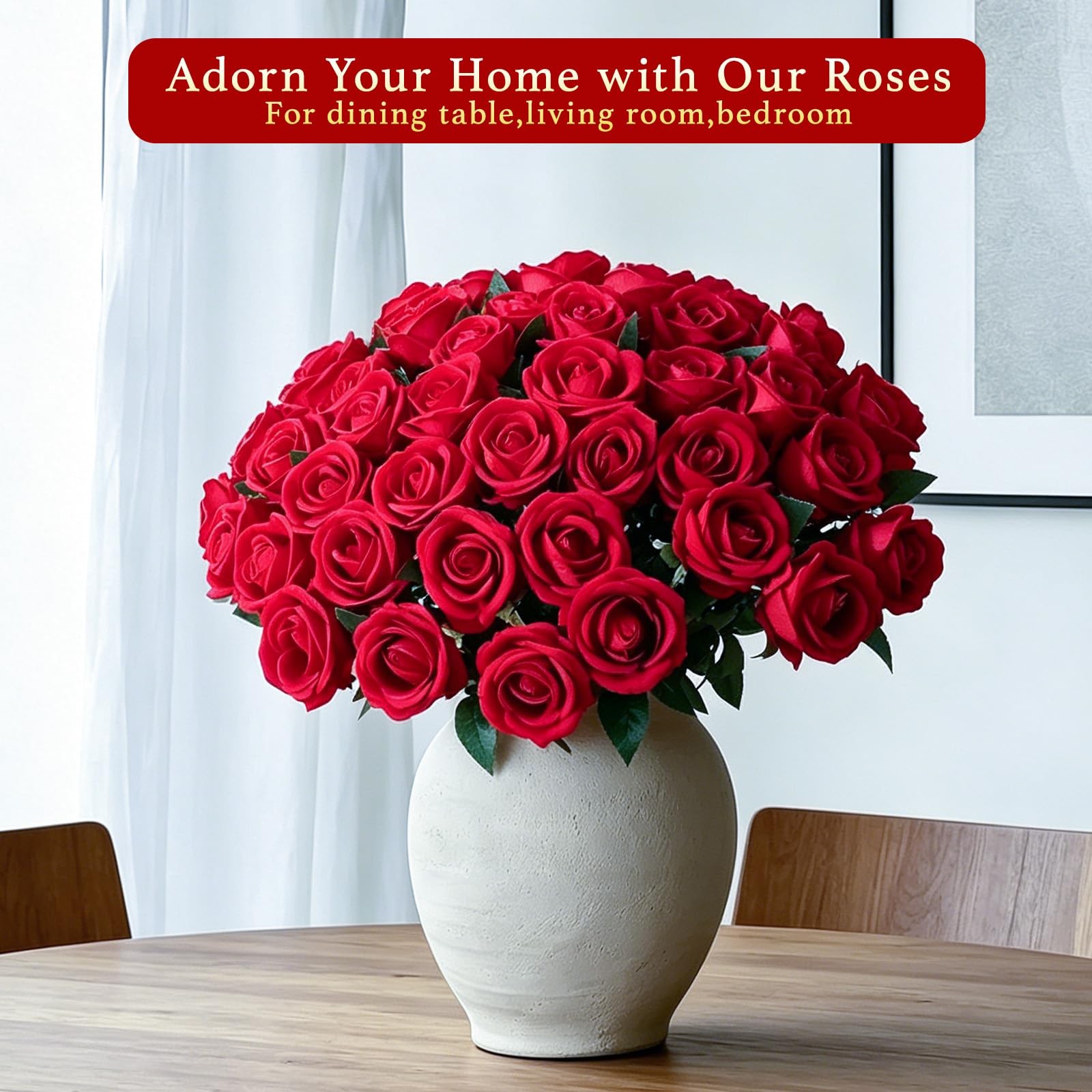 50 Pcs Red Roses Artificial Flowers, Fake Velvet Silk Rose Bulk Faux Flower, …