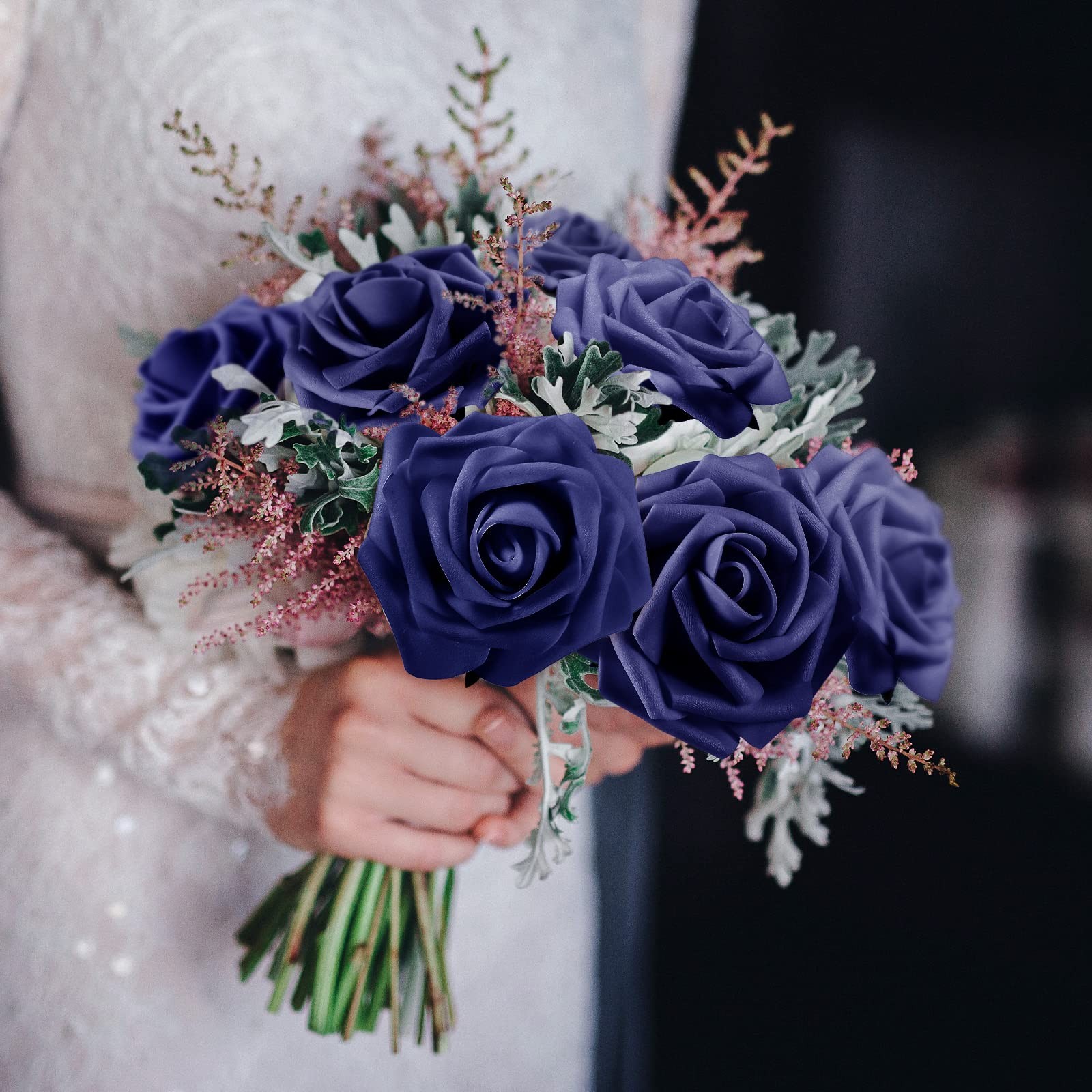 100 PCS Artificial Foam Rose Flower Faux Bouquet Wedding Fake Rose Navy Blue