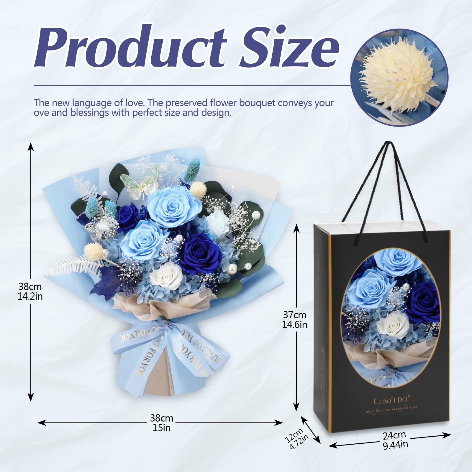 Preserved Flowers Delivery 6 Blue Roses Bouquet Real Long Lasting Forever Gift