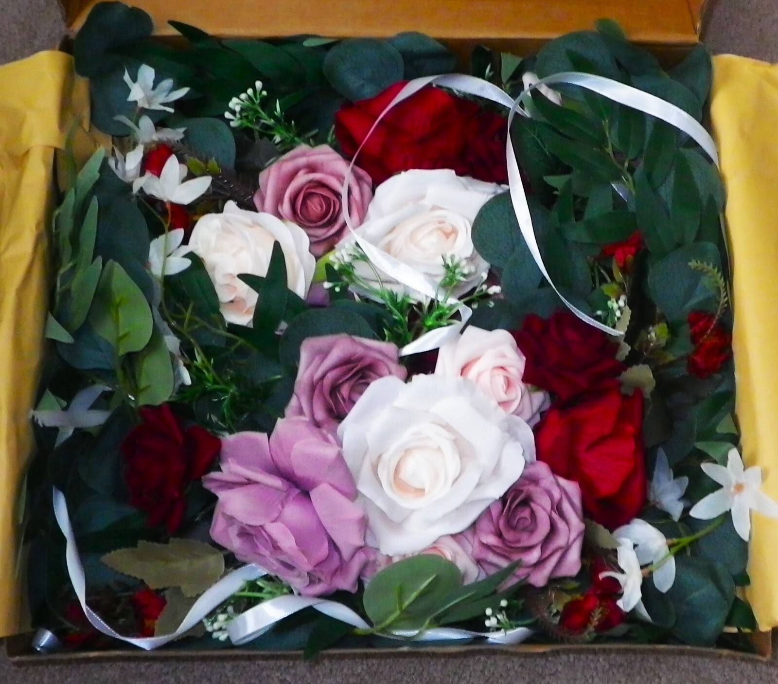ARTIFICIAL WEDDING ARCH FLOWERS – Blush Pink, Burgundy, White with Ribbon to tie