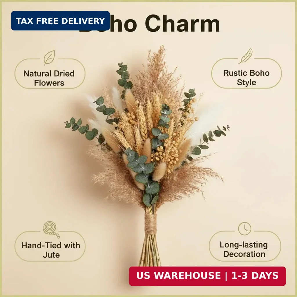 355PCS Dried Pampas Grass Bouquet Set – Dried Eucalyptus, Brown Pampas Grass & W