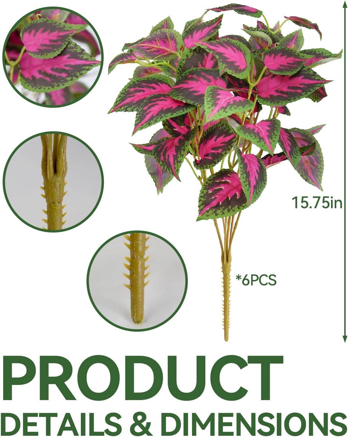 6 Pack UV Resistant Faux Coleus Plants for Outdoor Decor & Planters