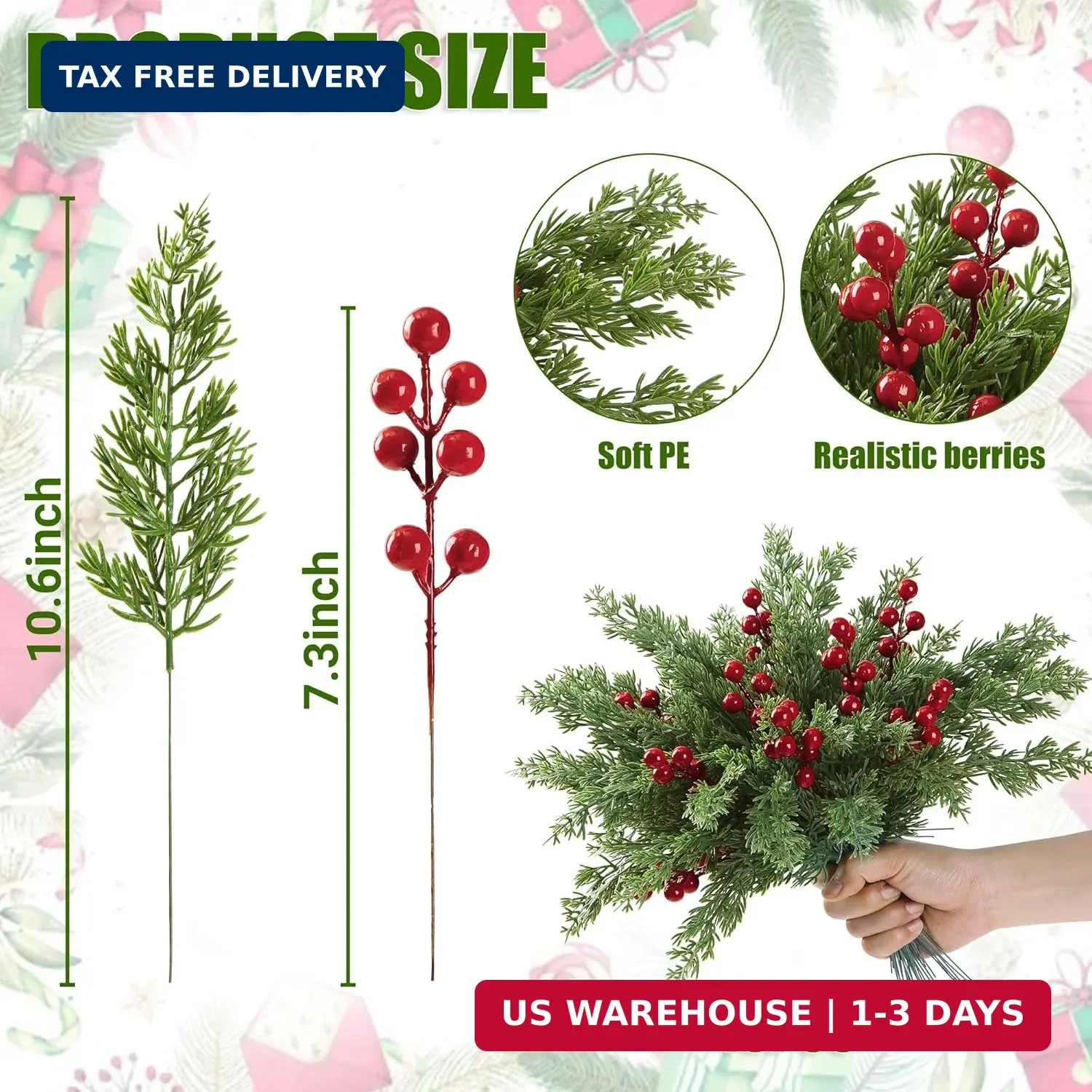 Sggvecsy 60 Pcs Artificial Pine Branches Fake Evergreen Norfolk Pine Picks Artif