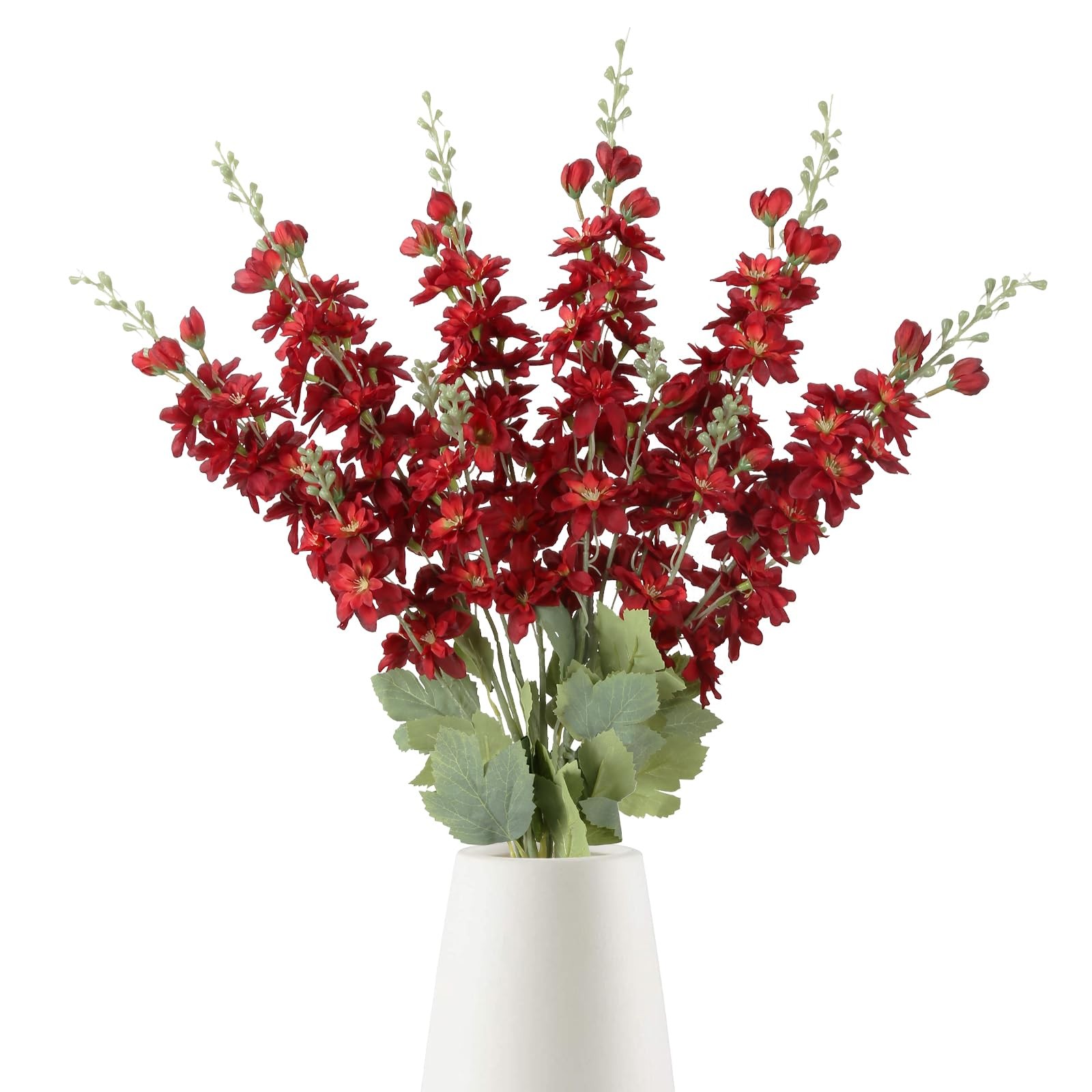 6PCS Red Delphinium Artificial Flowers 33″ Larkspur Silk Flowers Long Stem Ar…