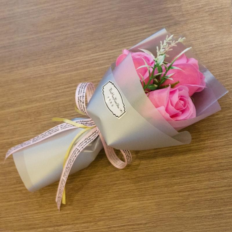Valentine Rose Soap Flower Bouquet Gift Box with Teddy Bear Romantic Home Decor
