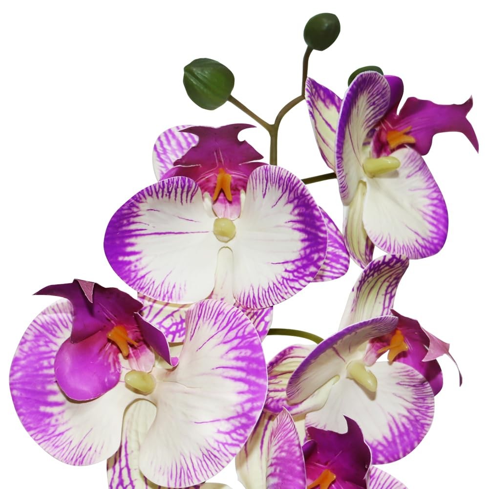 Purple Orchid Artificial Flowers 2 Stems in Grey Pot, Potted Faux Orchid Flow…