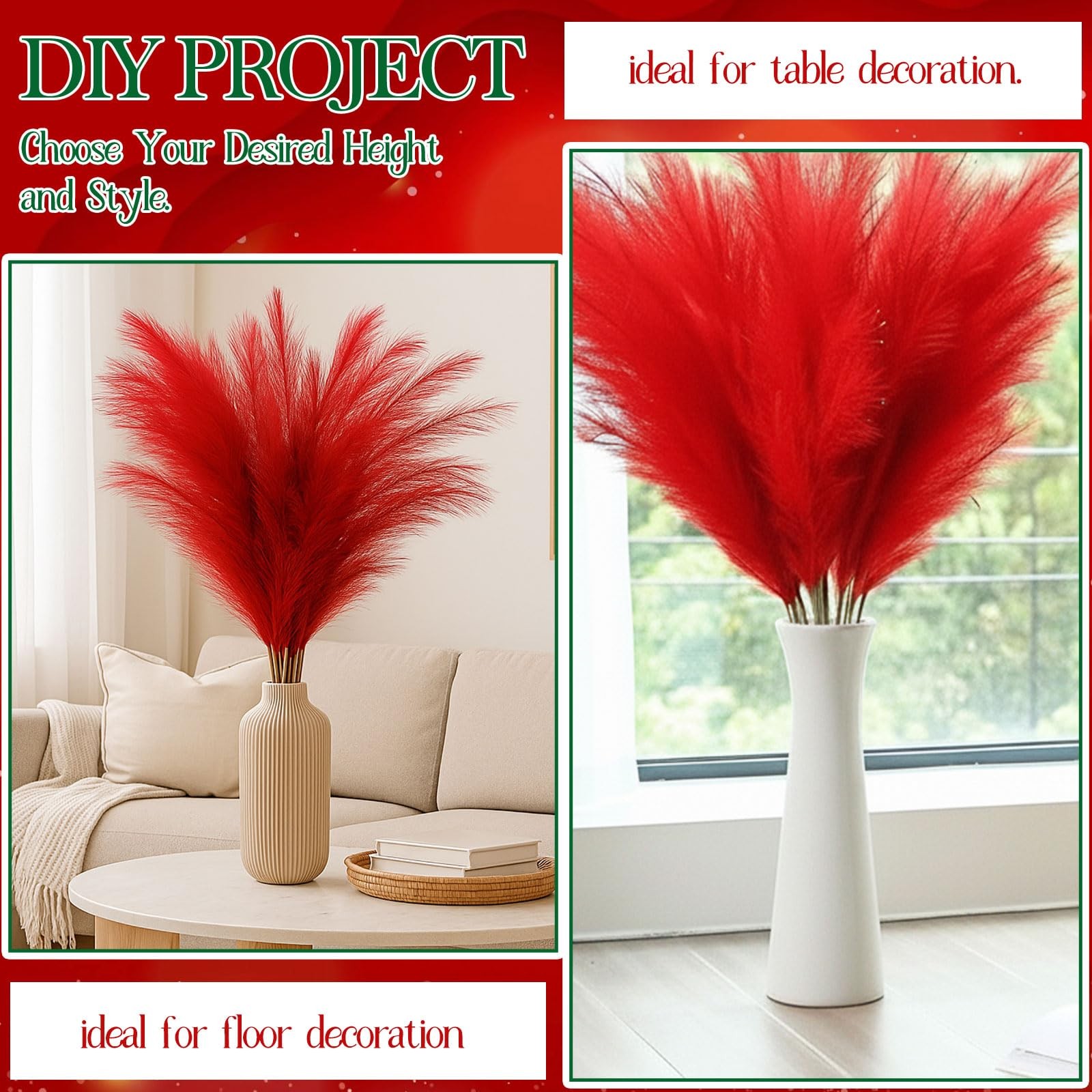 72 Pcs Red Pampas Grass 21.7 Inches Faux Tall Pampas Grass Decor Bulk Artific…