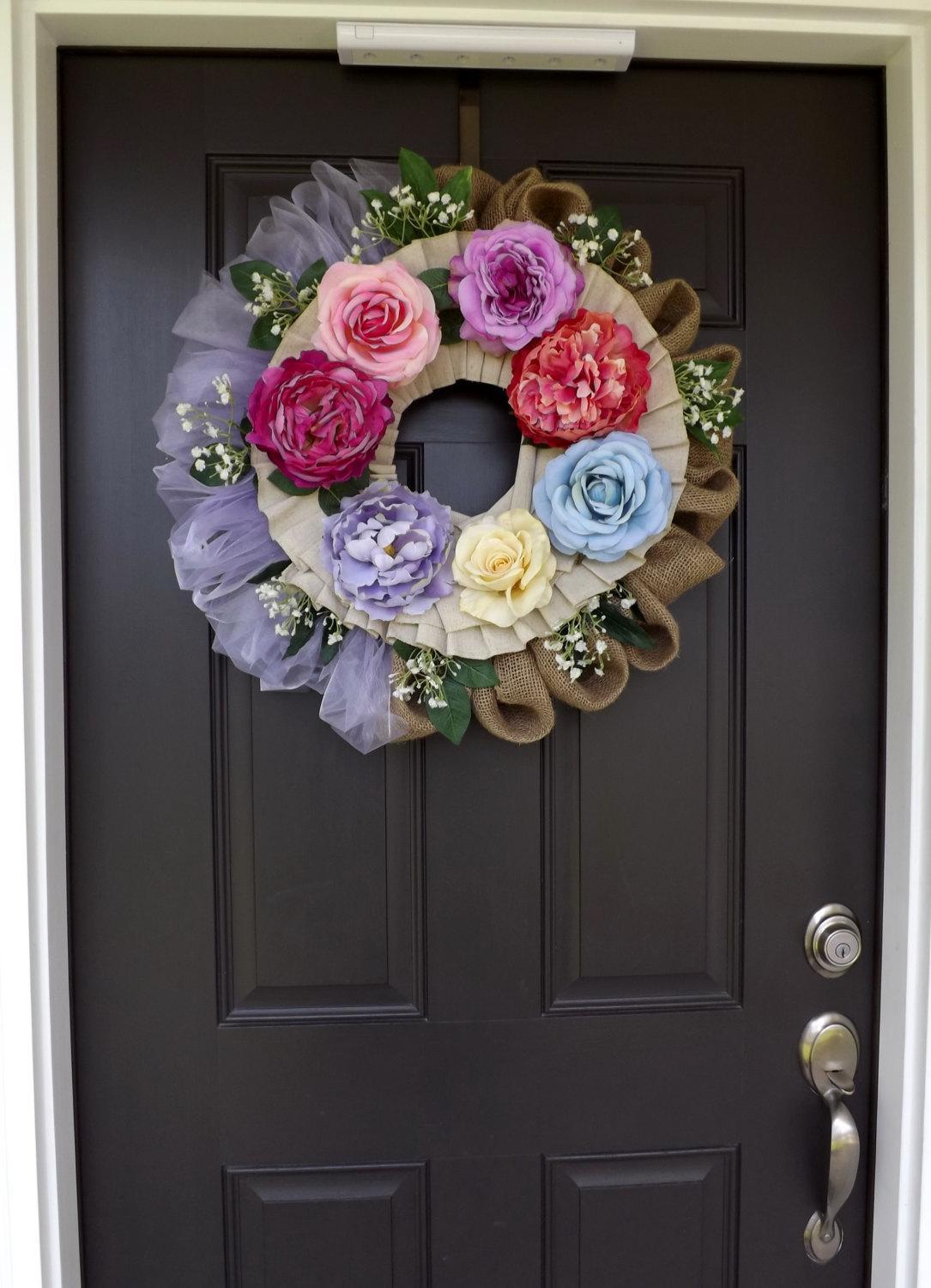 Beautiful wreath,Purple,Yellow, Pink, Blue, Red Roses Wreath, A Perfect GIFT !