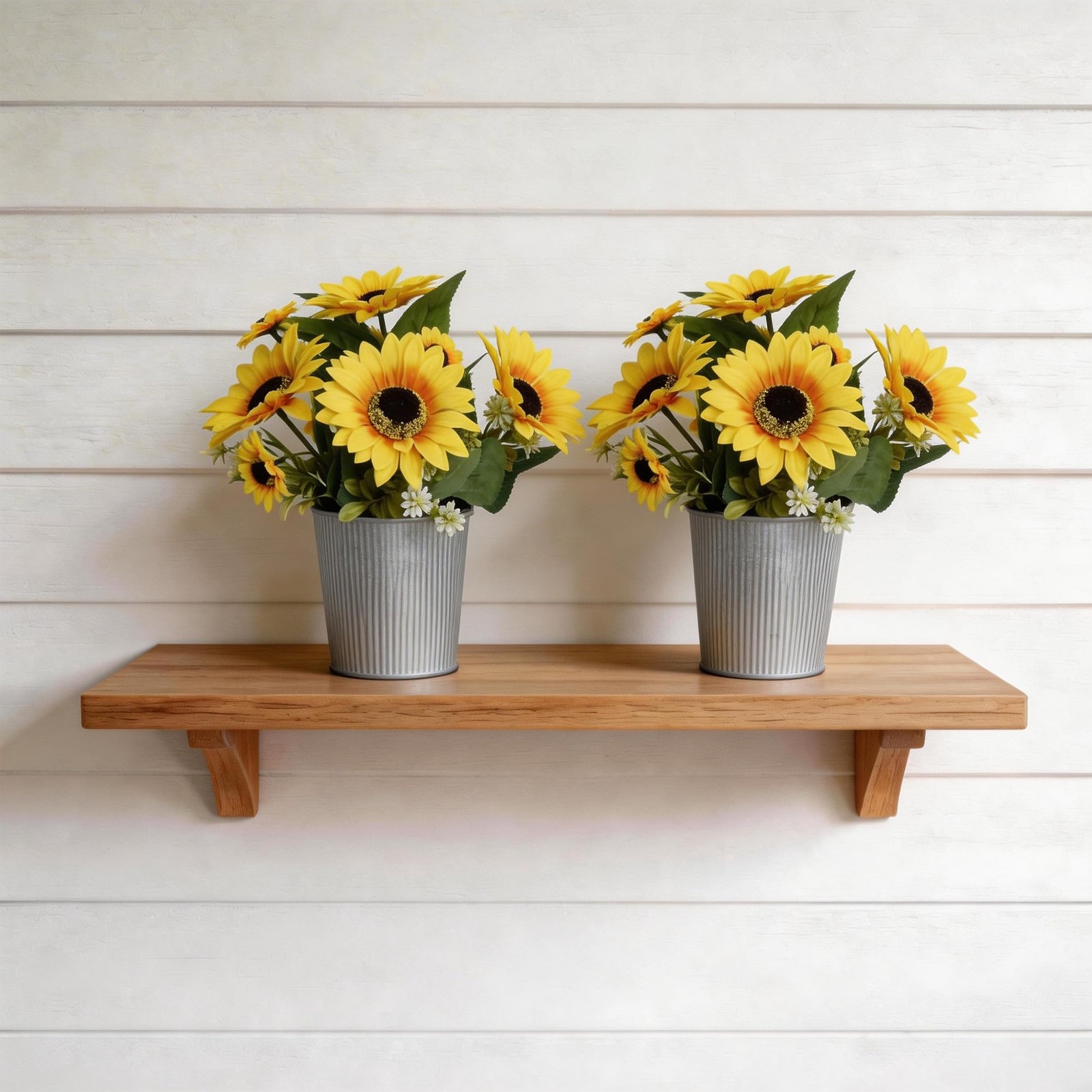 3 Pack Artificial Sunflowers in Galvanized Metal Pots, Faux Flower Arrangemen…