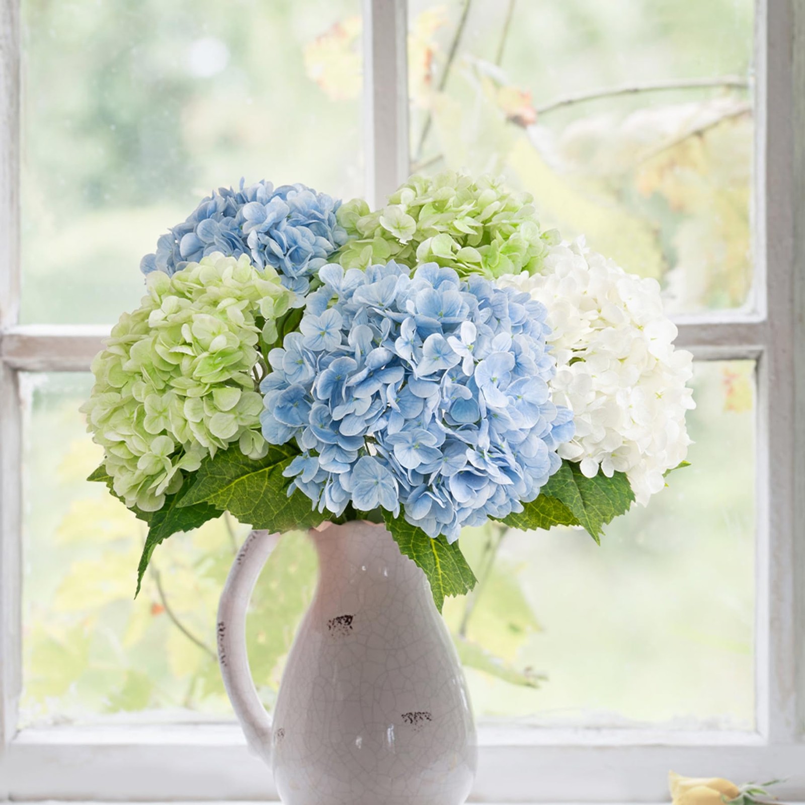 3 Pcs Light Blue Hydrangea Artificial Flowers,21 inches Latex Real Touch Faux…