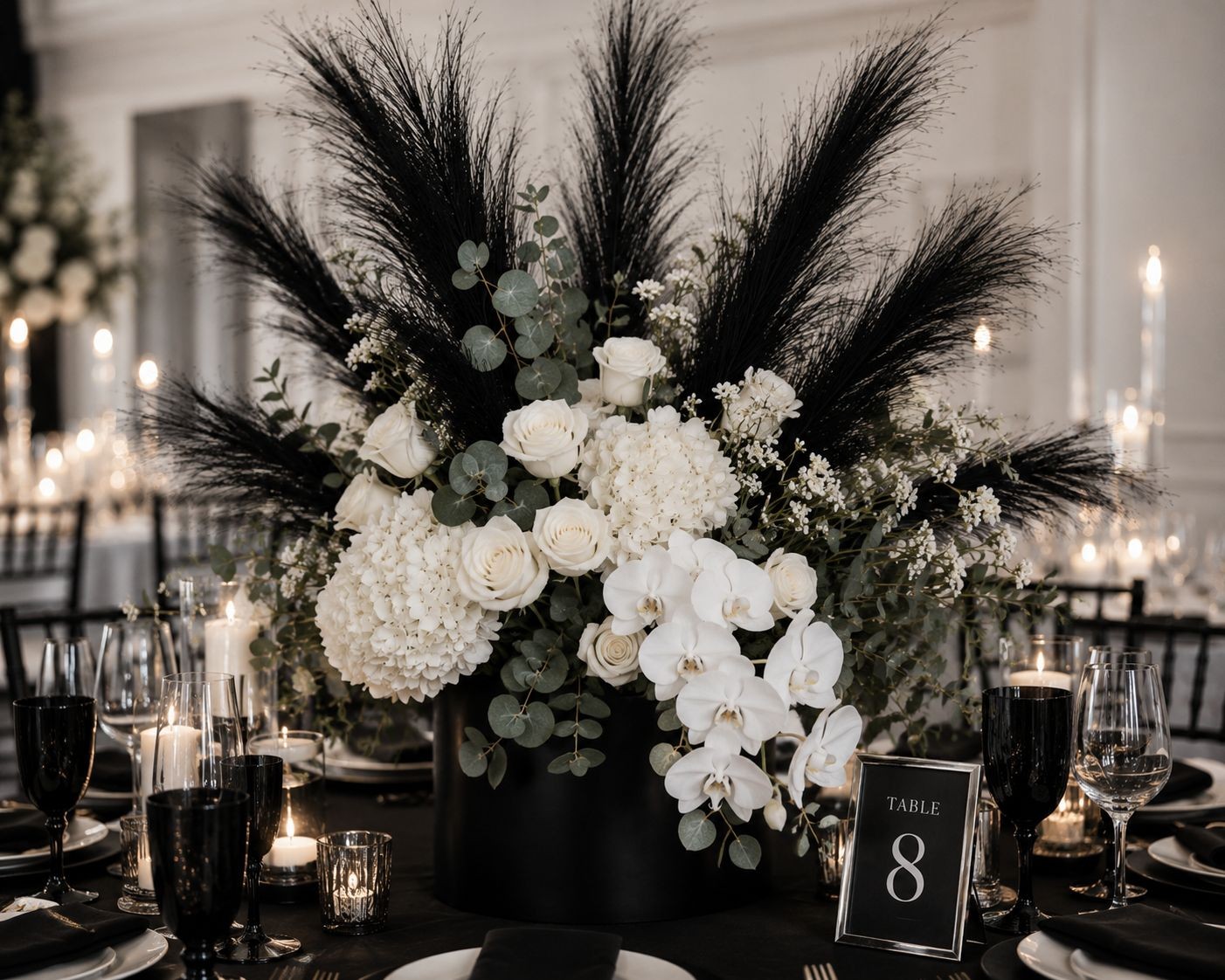 Midnight Black Faux Pampas Grass Bundle | 3 Artificial Pampas Stems | Black Home
