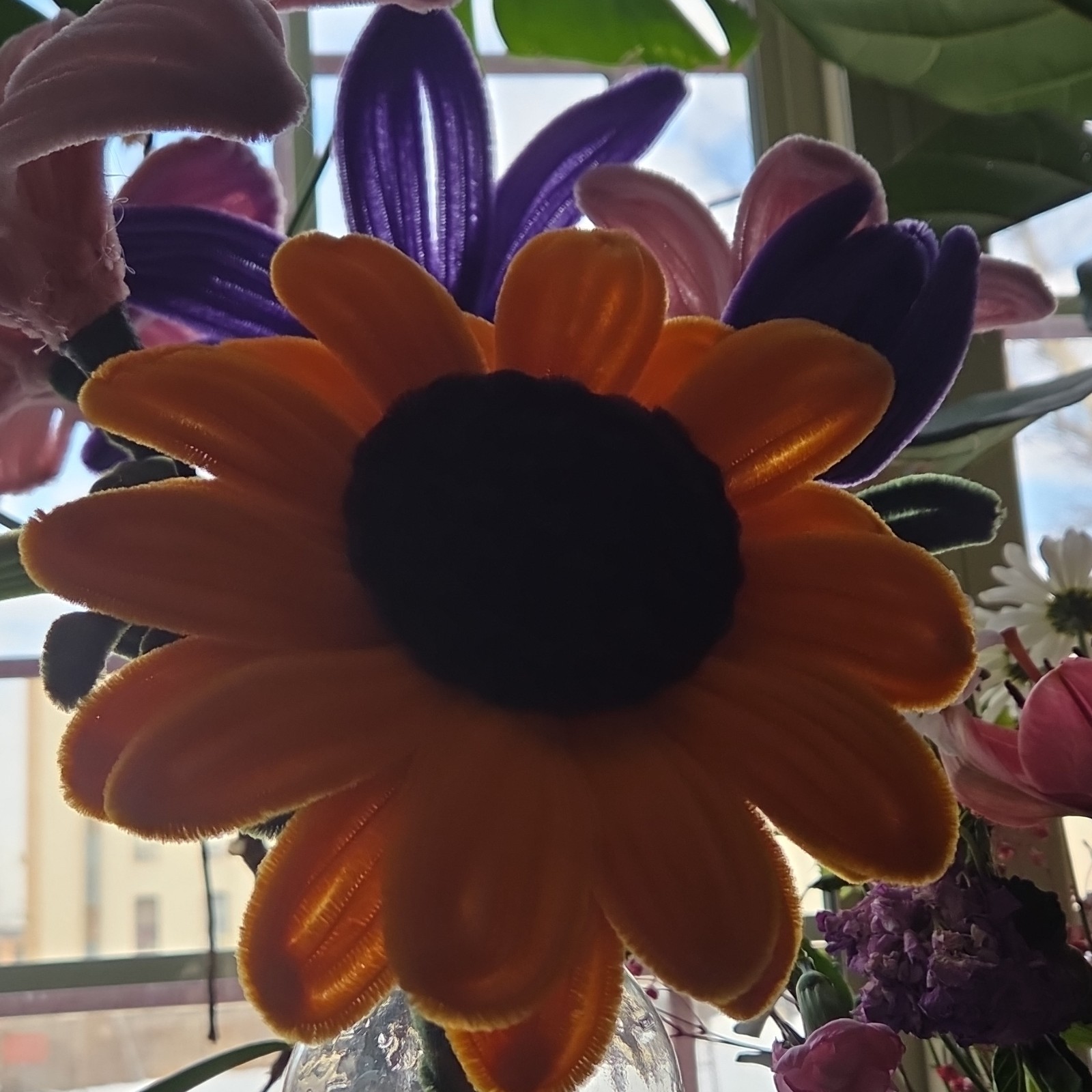 pipe cleaners Flower Bouquet Lily Sunflower Pink Purple Orange Yellow Décor