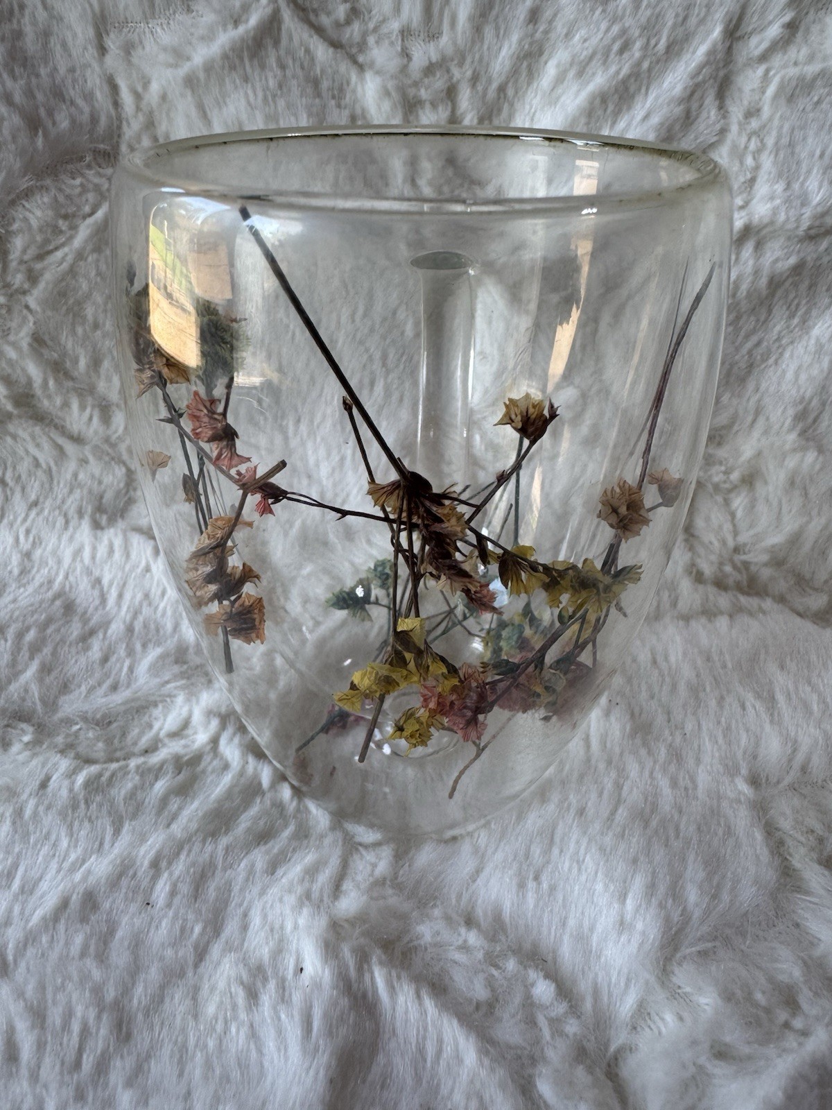 Dried Flowers 💐 Glass Mug Double Wall Coffee Tea Cup Botanical Floral