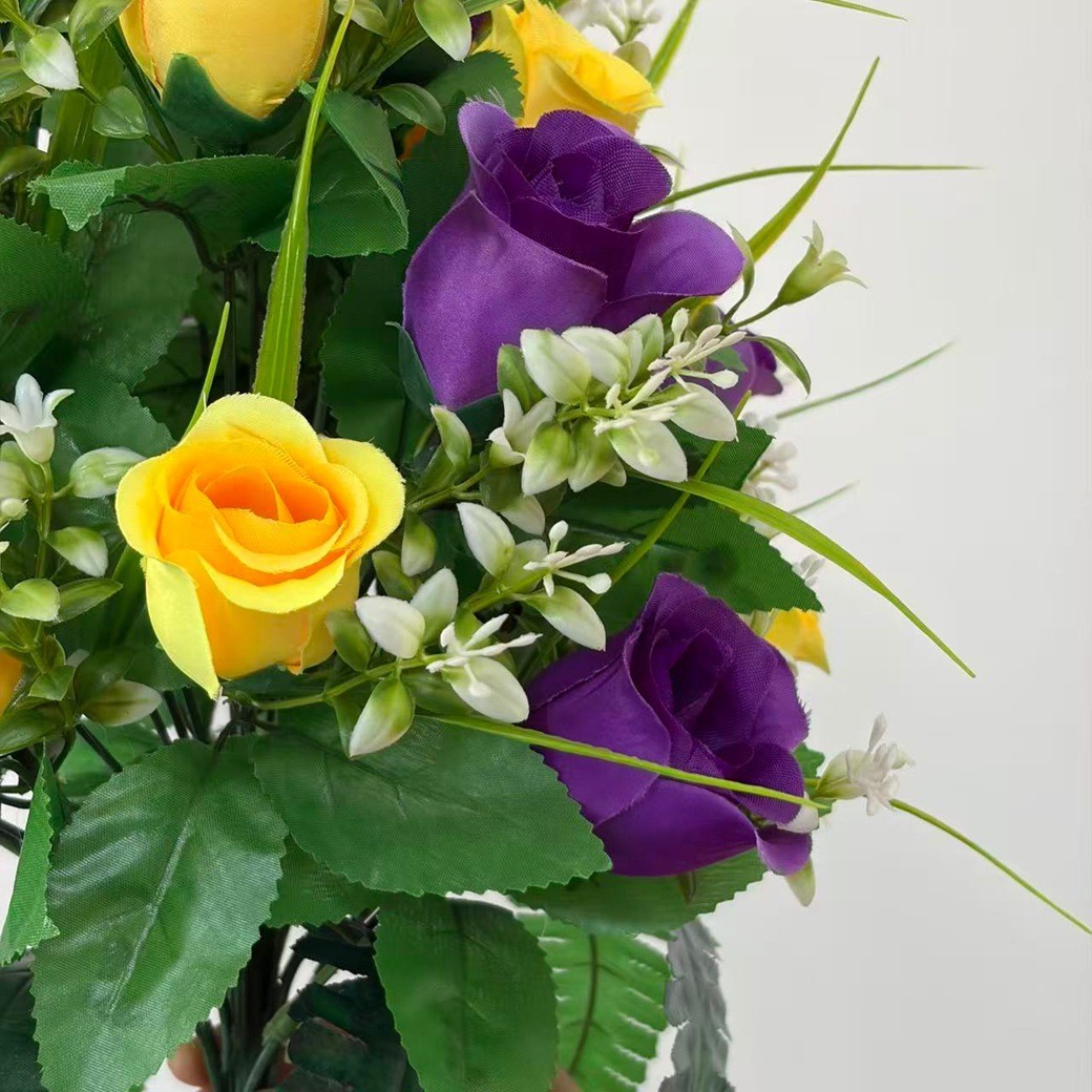 2 Pack Silk Bouquets Purple Yellow Green 43cm for Memorial Home Decor