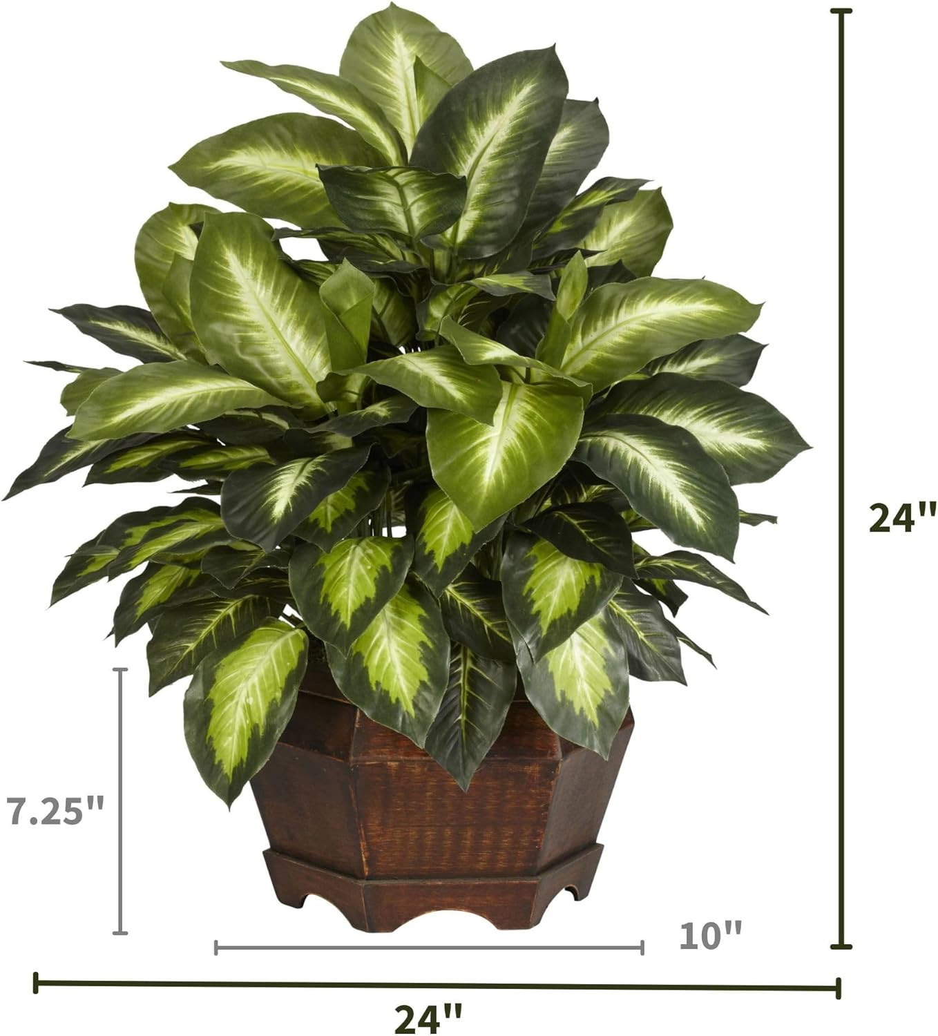 24In Artificial Dieffenbachia Silk Plant with Modern Hexagon Planter, Maintenanc